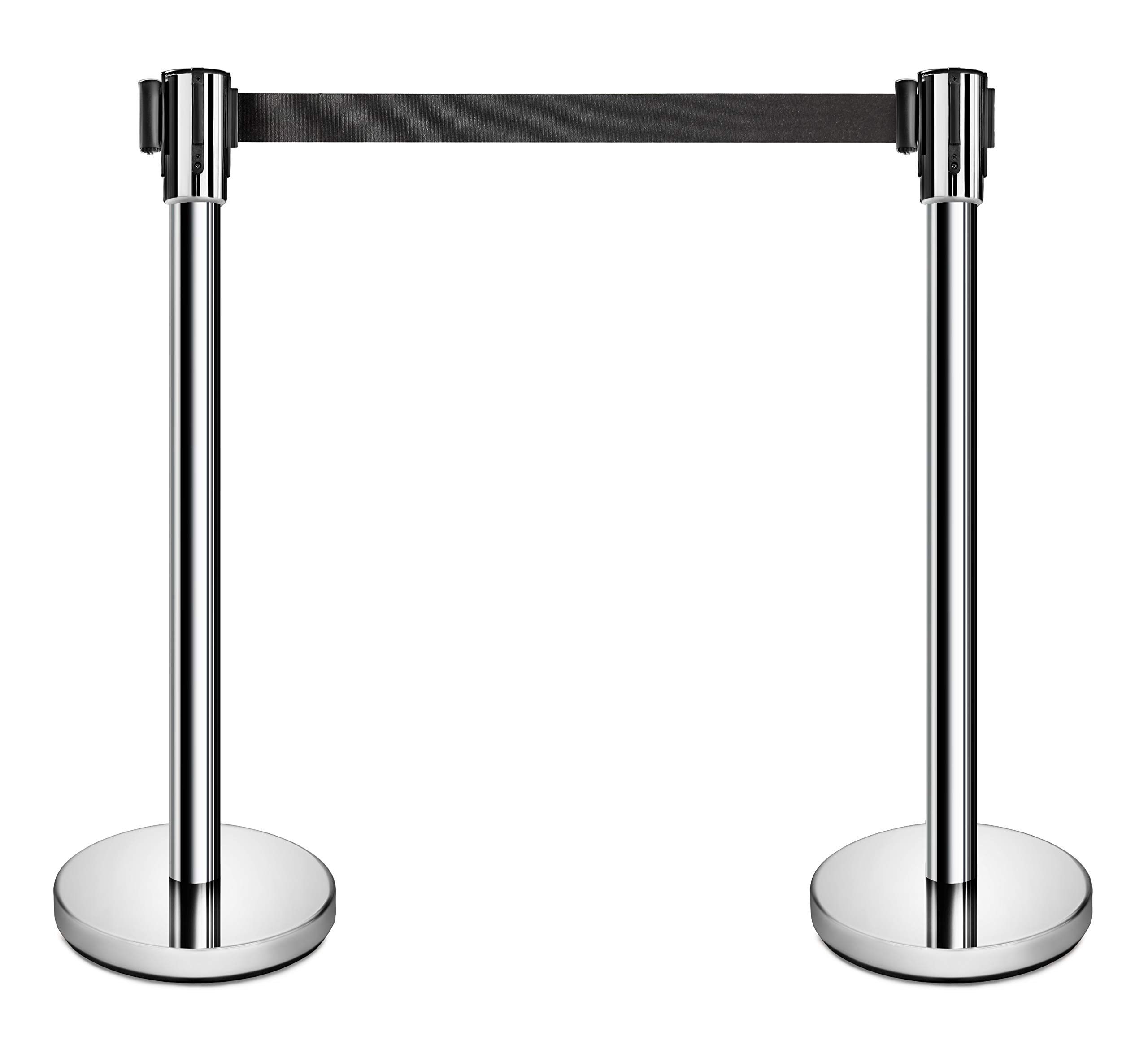 New Star Foodservice 54606 Retractable Belt Stanchions - 36-Inch Height, 6.5-Foot Belt, Set of 2 (Silver) - Perfect for Crowd Control in Restaurants, Events & Retail Stores
