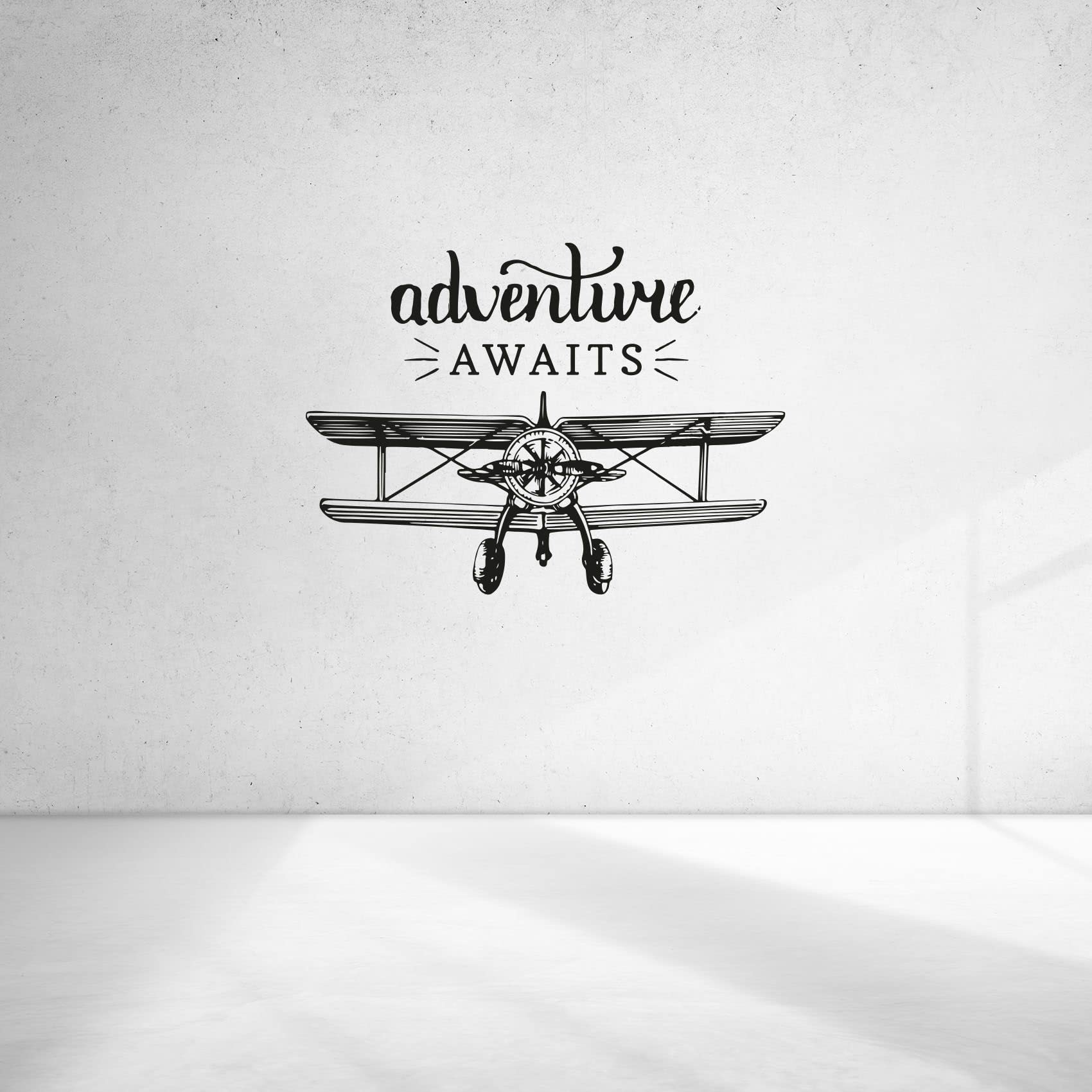 Adventure Awaits Airplane Wall Decal - 22x30 Inch Vinyl Sticker Art for Kids Room, Nursery & Bedroom Decor - Fun Helicopter & Jet Themed Home Decoration for Boys & Girls - Perfect for Playrooms, Dorm Rooms & Children's Spaces