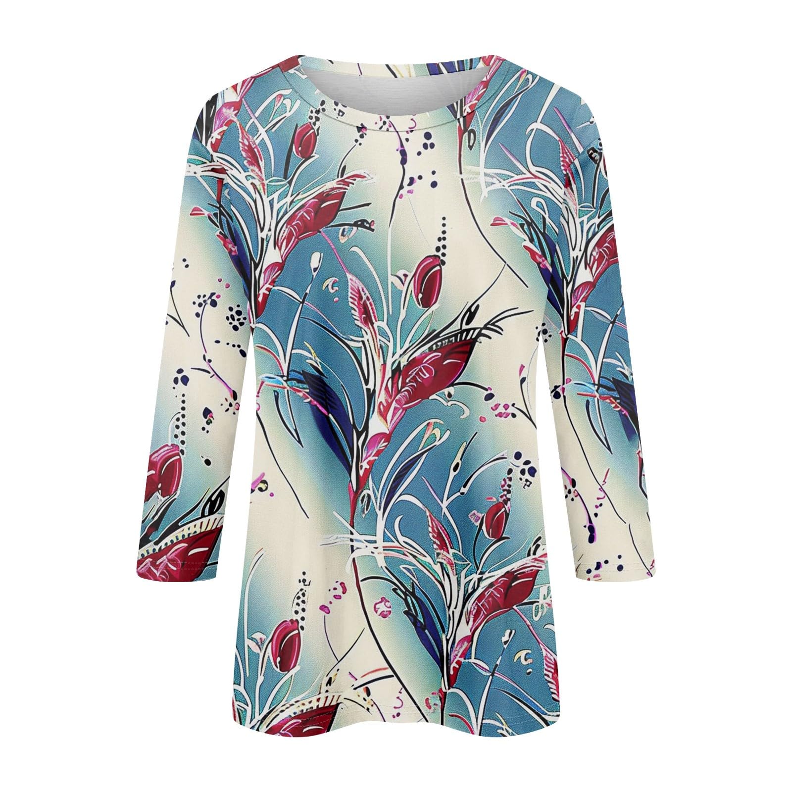 Trendy 3/4 Sleeve Women's Casual Tops - 2024 Summer Crew Neck T-Shirts & Vacation Shirts | Perfect for Beach Outings, Weekend Wear & Travel Essentials