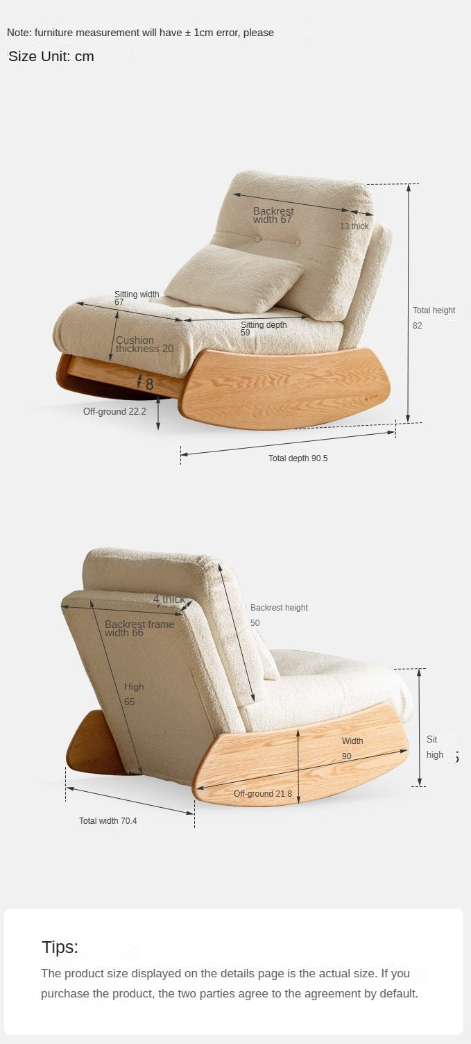 Solid Oak Wood Sheep Velvet Cloud Cotton Lounge Chair - Modern Comfortable Accent Chair for Living Room, Bedroom, Reading Nook & Cozy Home Decor