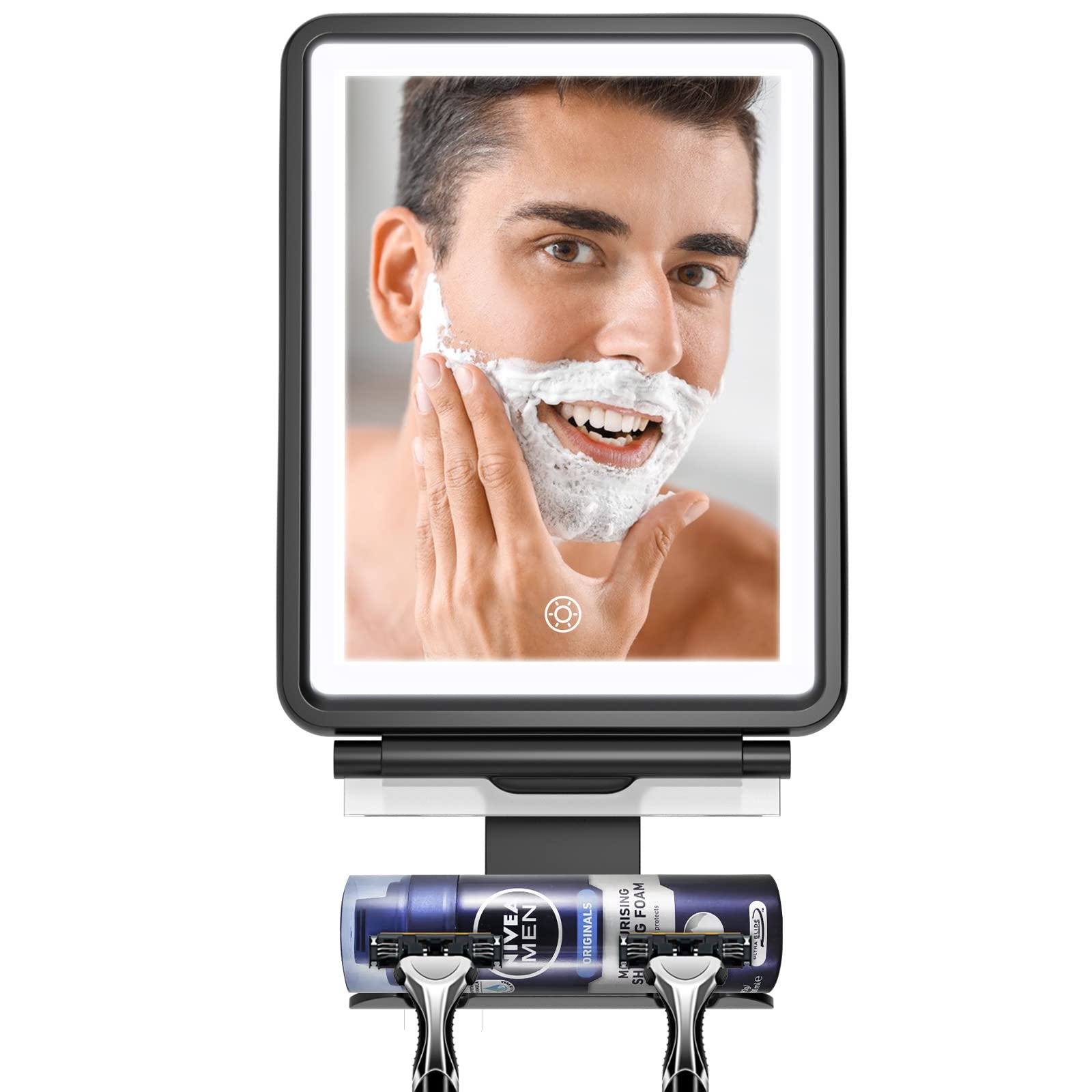 **Fogless Shower Mirror for Shaving with Squeegee – Anti-Fog Bathroom Mirror with Dimmable LED Lights (3 Color Settings) – Suction Cup & Adhesive Mounting – Perfect for Grooming, Makeup & Skincare in Steamy Bathrooms**