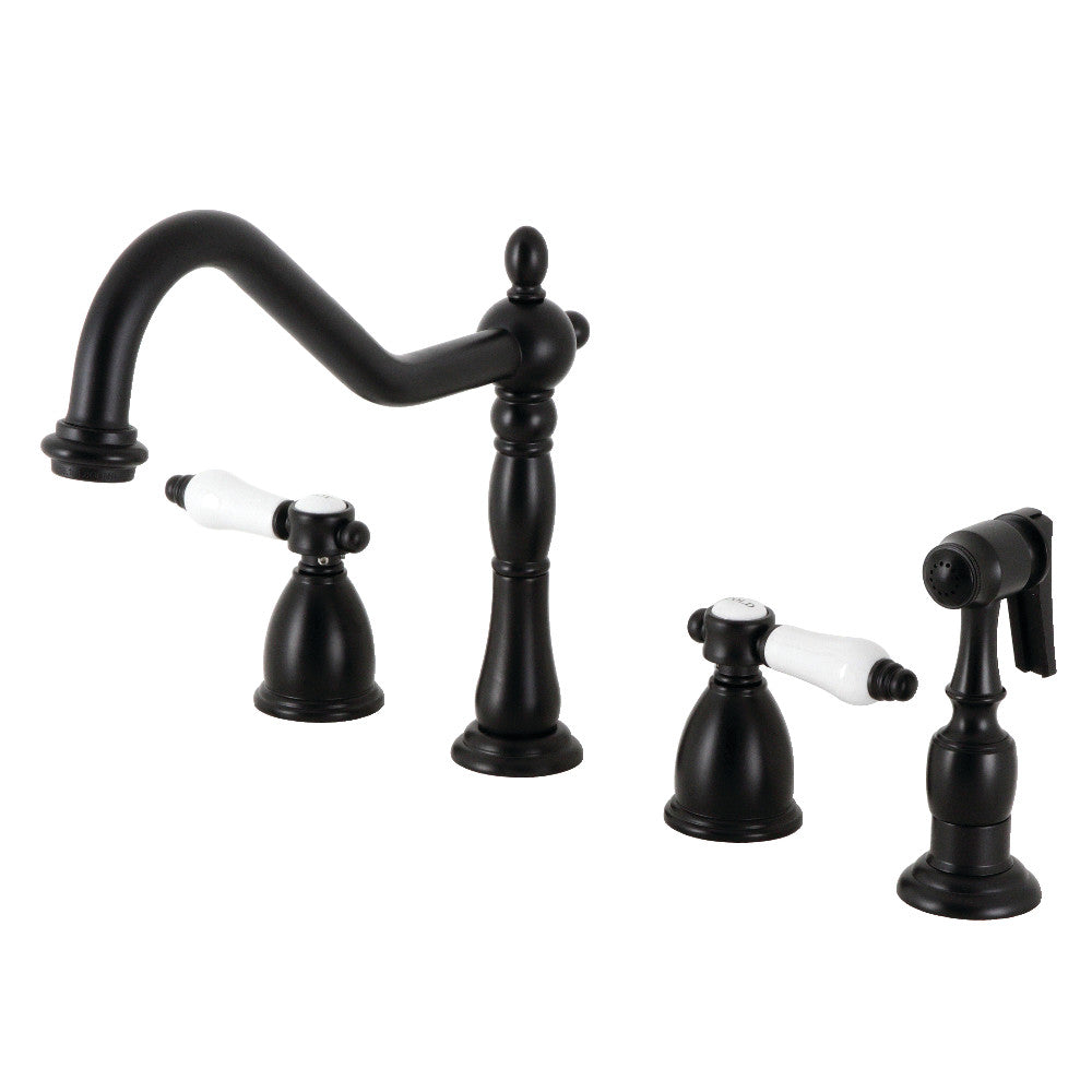 Kingston Brass KB1798BPLBS Bel Air Widespread Kitchen Faucet with Brass Sprayer - High Arc Pull Down Sprayer for Modern Farmhouse & Commercial Kitchens