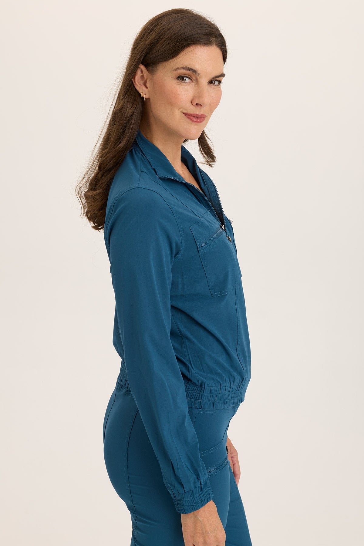 Quinn Active Ruched Bomber Jacket - Women's Lightweight Stretch Athletic Outerwear for Running, Yoga & Casual Wear