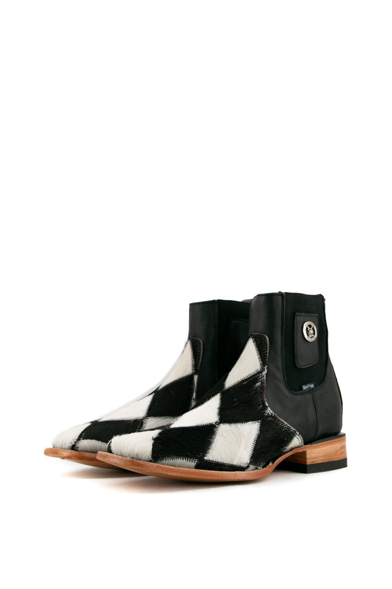 Men's Cowhide Patchwork Square Toe Ankle Boots - Size 8.5 (Box HM14) - Stylish & Durable Western Boots for Casual Outfits & Outdoor Adventures