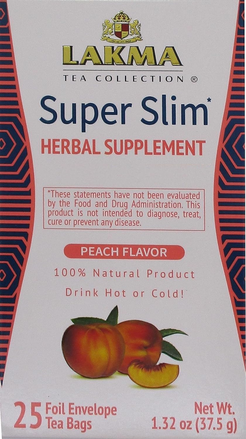 HYLEYS Lakma Super Slim Peach Tea - 25 Tea Bags for Weight Loss & Detox | Perfect for Morning Boost or After-Meal Digestion