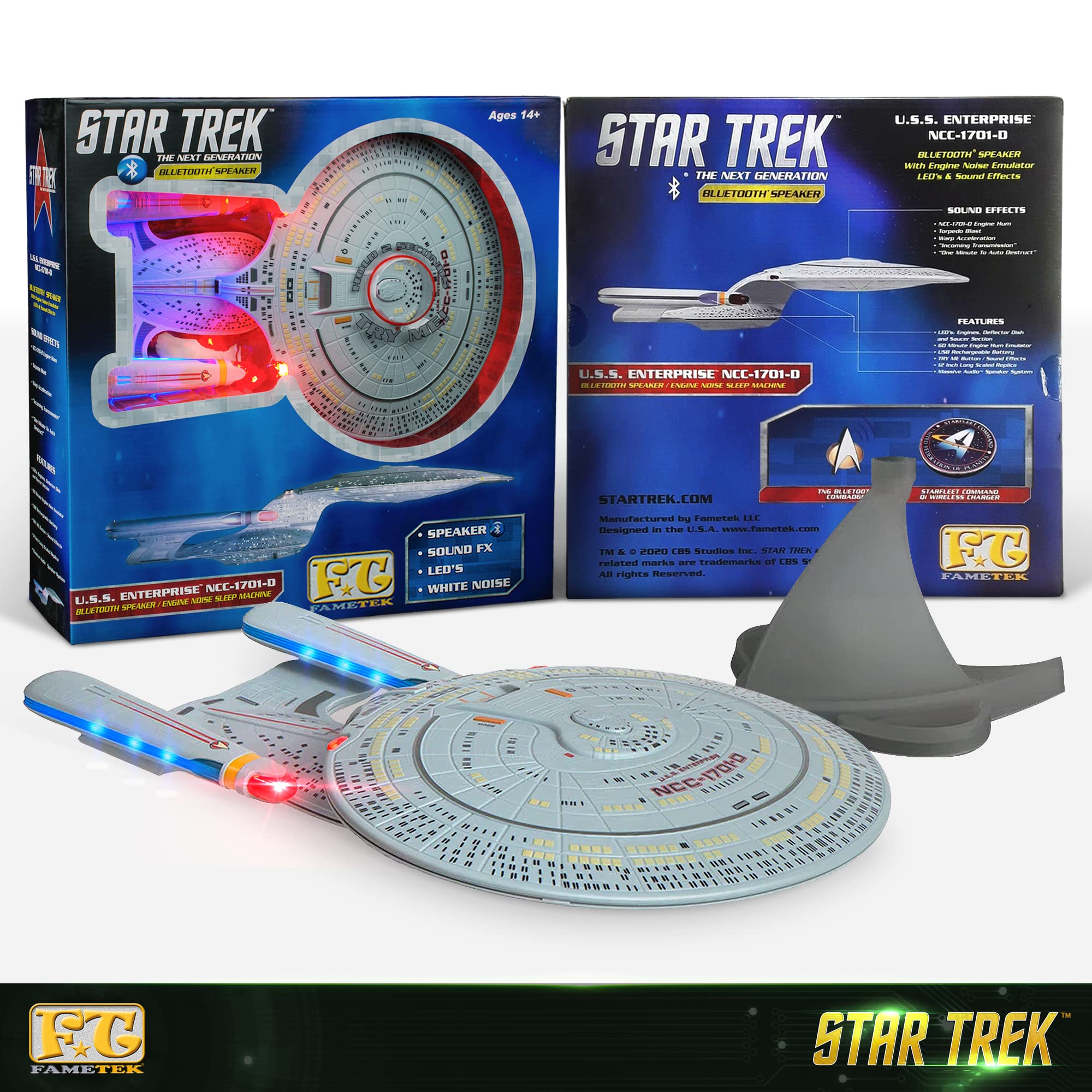 Star Trek U.S.S. Enterprise 1701-D Bluetooth Speaker with Engine Sounds, Night Light & Sound Effects | Replica Collectible for Trekkies | Perfect Gift for Sci-Fi Fans, Home Office Decor & Star Trek Memorabilia Collection