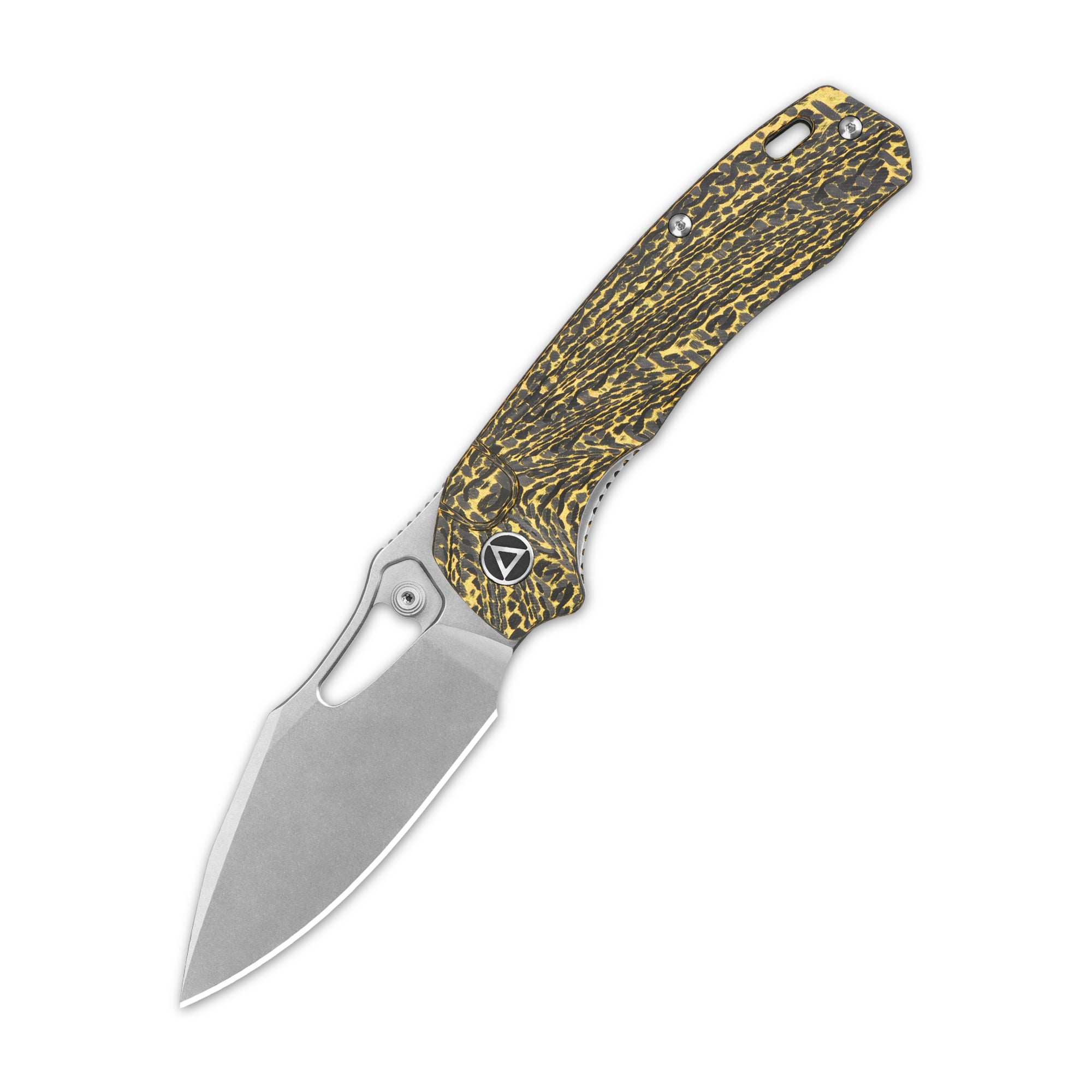 QSP Hornbill Pocket Knife - S35VN Steel Blade, Golden Carbon Fiber Handle - EDC, Camping, Hiking & Outdoor Survival Tool