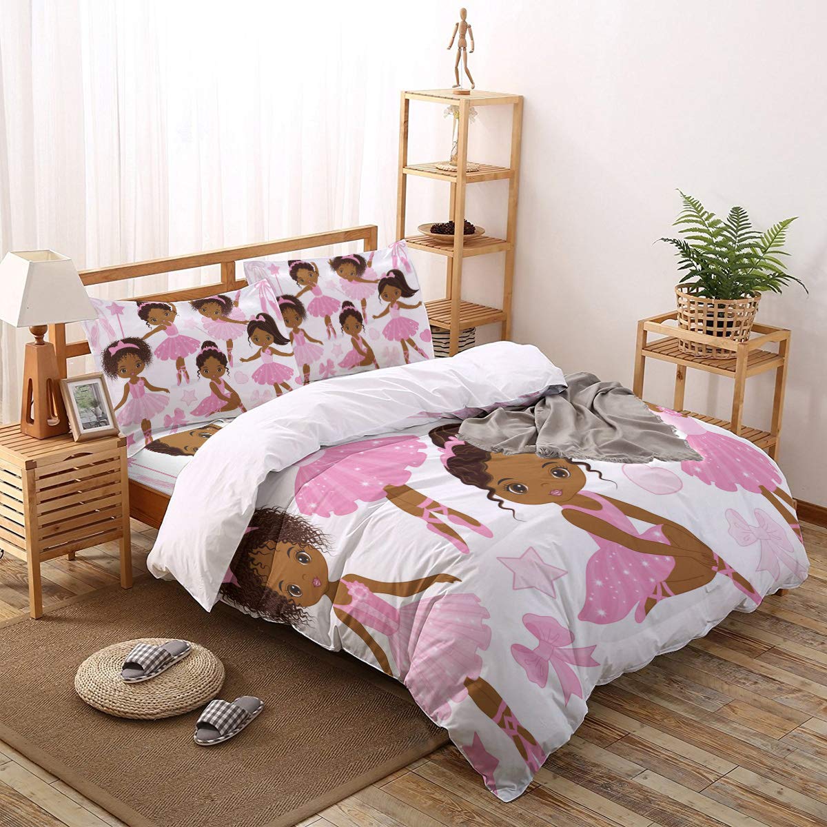 **Ballerina Dancer Duvet Cover Set - Full Size 4-Piece Soft Microfiber Bedding Set for Kids & Adults, Breathable Comforter Cover with Zipper Closure - Perfect for Girls' Bedroom, Ballet Theme Decor**