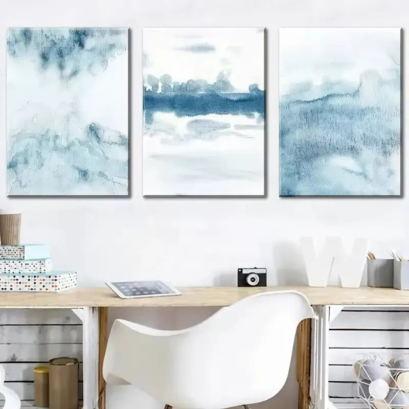 3-Piece Minimalist Blue Abstract Wall Art Set - Framed Canvas 40x60cm (16x24in) | High Quality Print | Ready to Hang | Australian Made | Perfect for Living Room, Bedroom & Office Decor