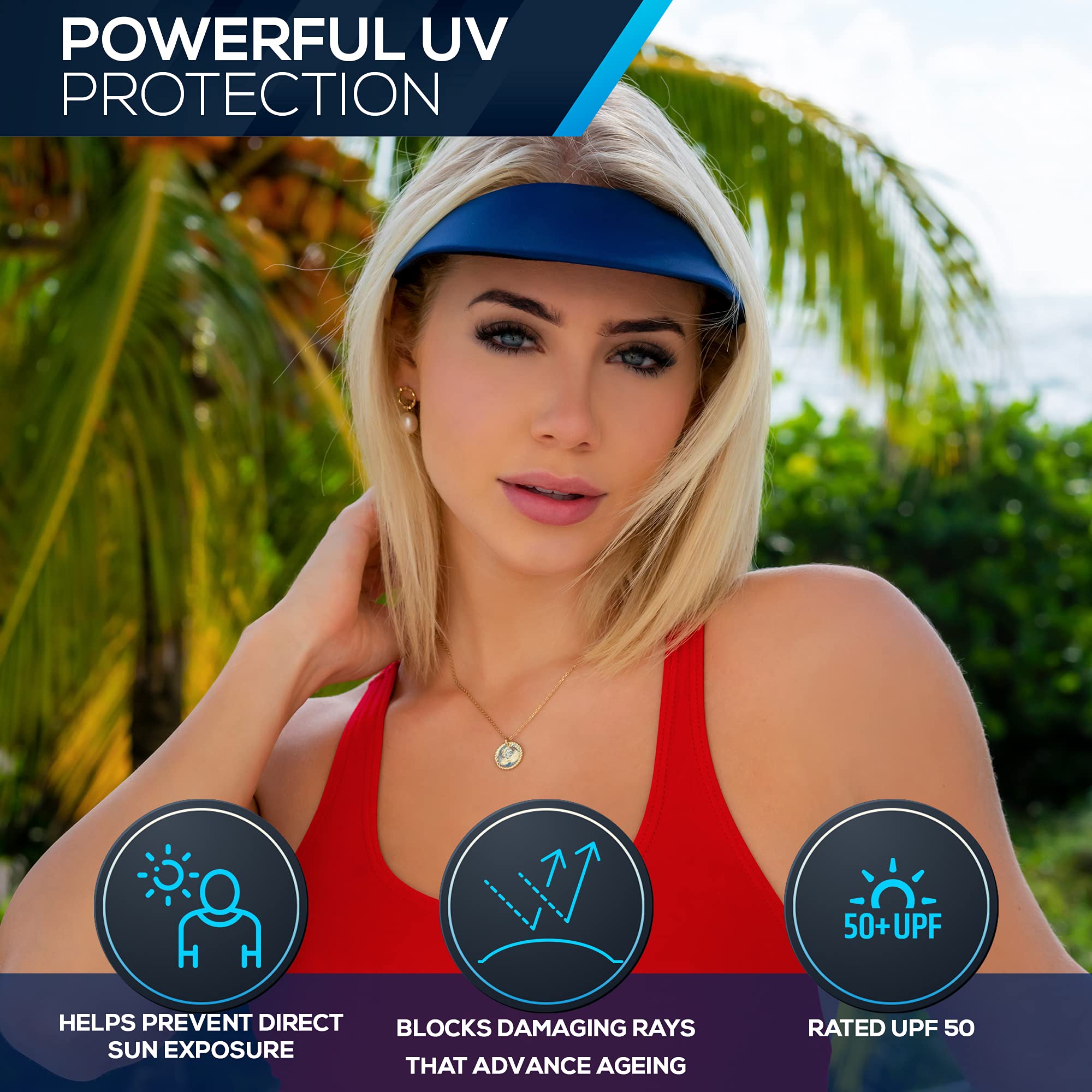 Women's UV Protection Sun Visor Hat - Lightweight & Breathable for Golf, Tennis, Running - Wide Brim Outdoor Sports Cap for Sun Protection, Travel & Summer Activities
