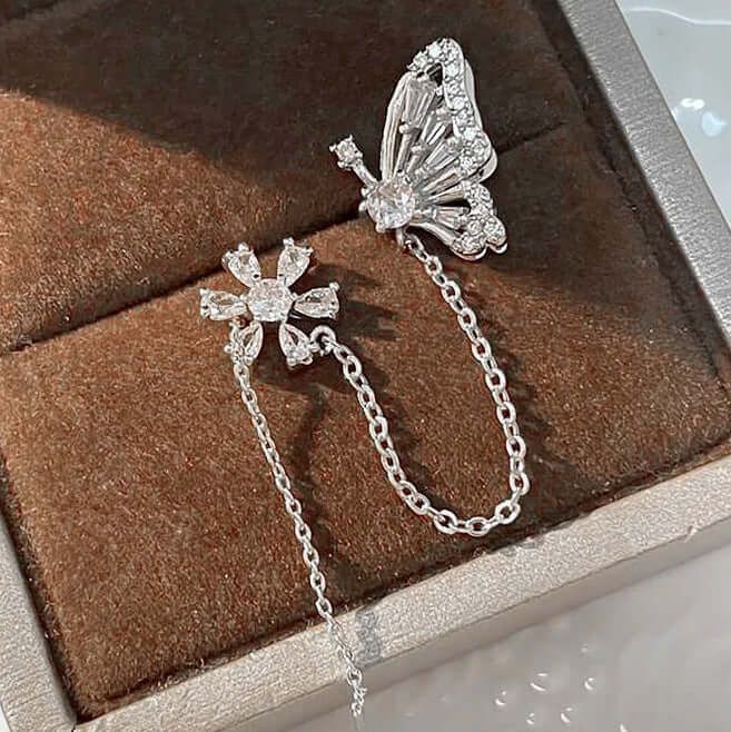 Classic Flower Tassel Earrings with Chain Ear Cuff - Elegant Bohemian Jewelry for Women | R0281 | Perfect for Parties, Weddings & Everyday Wear