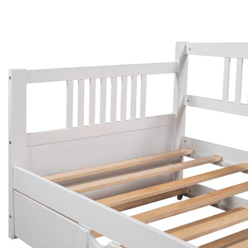 White Twin Size Wooden Daybed with Trundle - Perfect for Guest Rooms, Kids' Bedrooms & Small Spaces