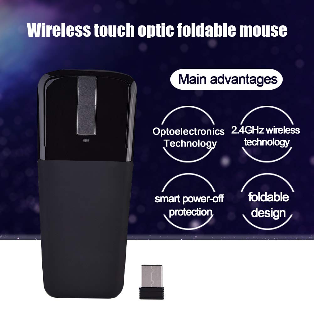 Foldable Wireless Touch Mouse - Bluetooth & USB Receiver for PC, Laptop, Smart TV - Portable Arc Design - Black | Perfect for Travel, Office & Home Use