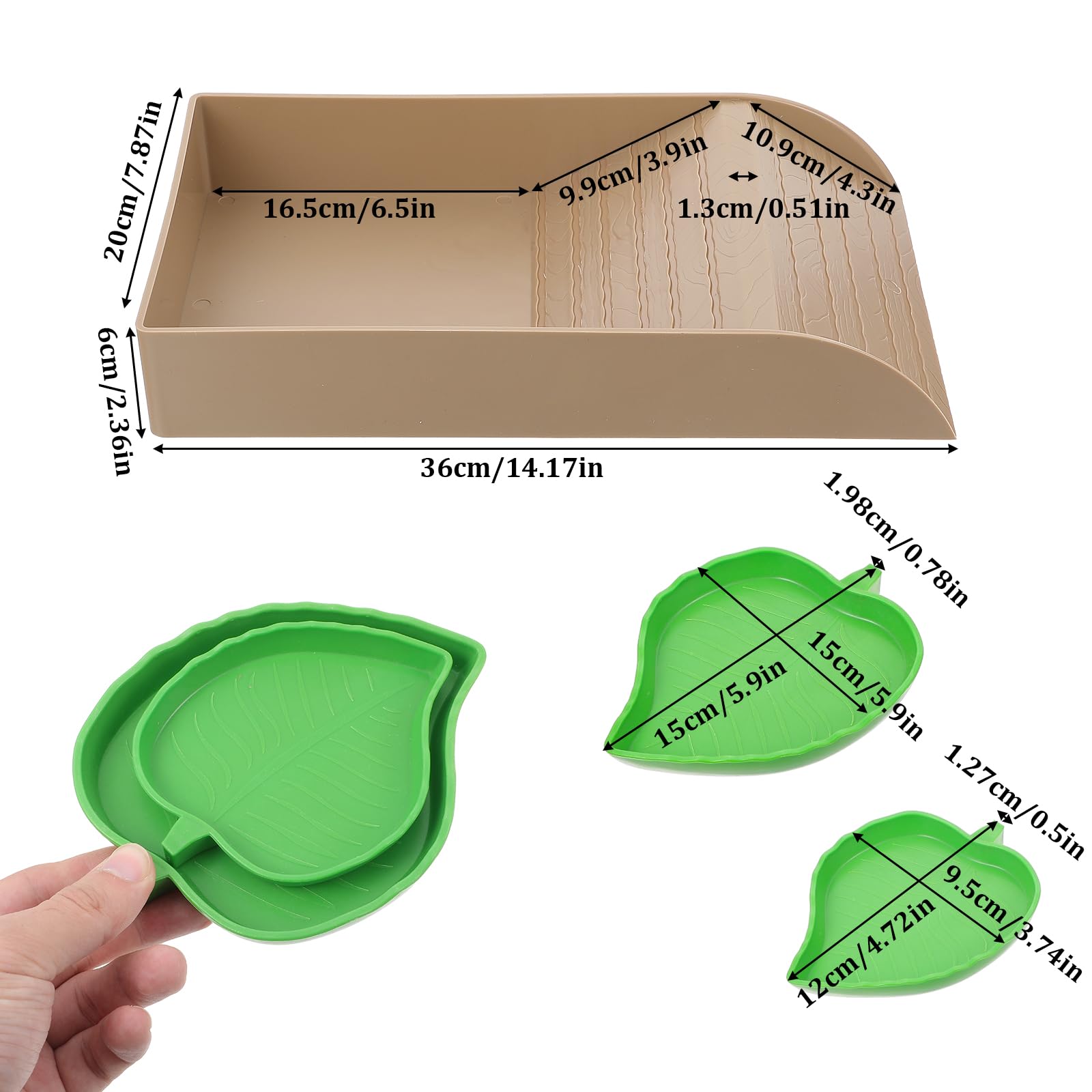 3pcs Tortoise Food Dish with Ramp & Basking Platform - Leaf-Shaped Reptile Water & Food Bowls for Turtles, Amphibians - Perfect for Aquatic & Land Reptile Habitats, Terrariums & Outdoor Enclosures