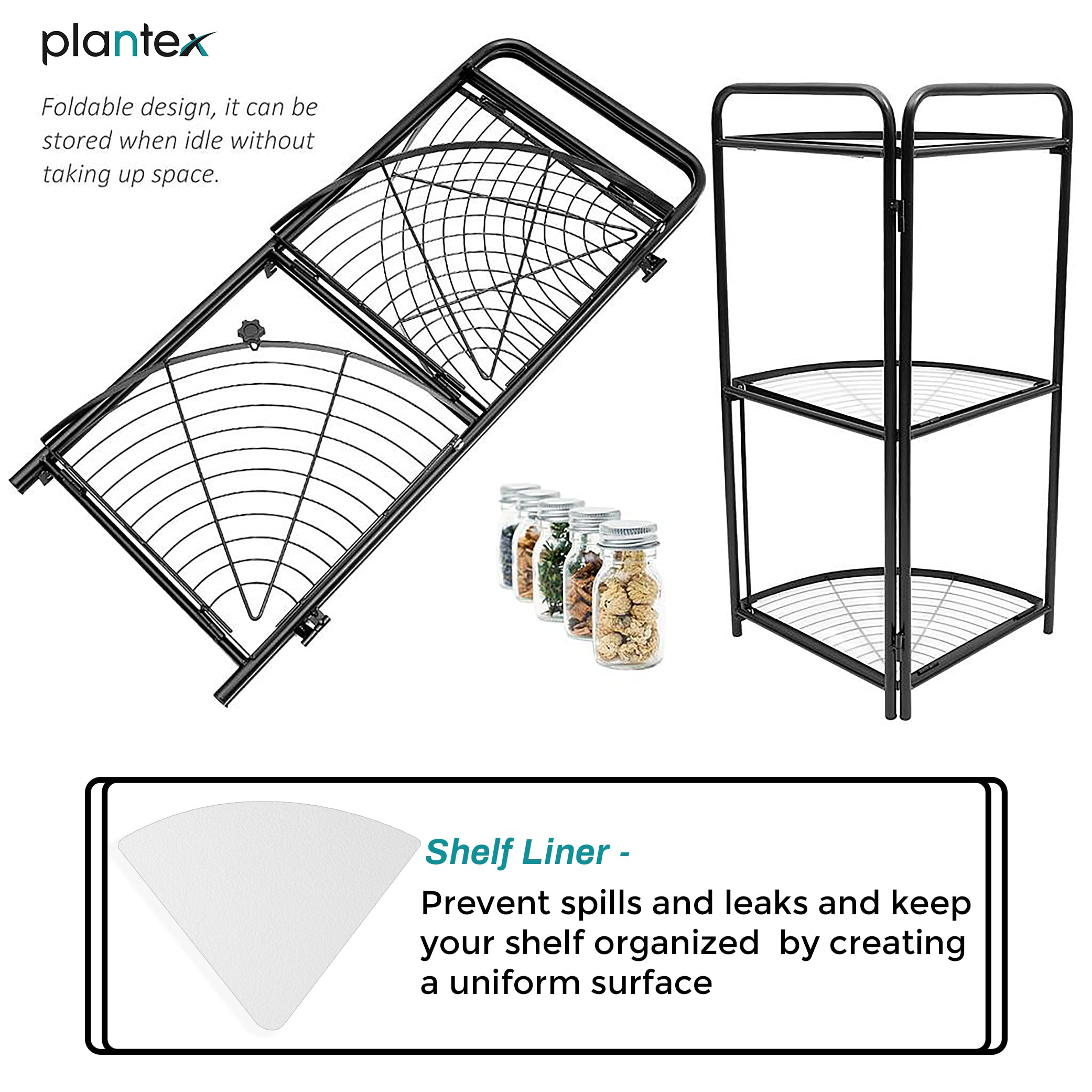3-Tier Metal Kitchen Shelf Organizer with PVC Pads - Space Saving Storage Rack for Corner