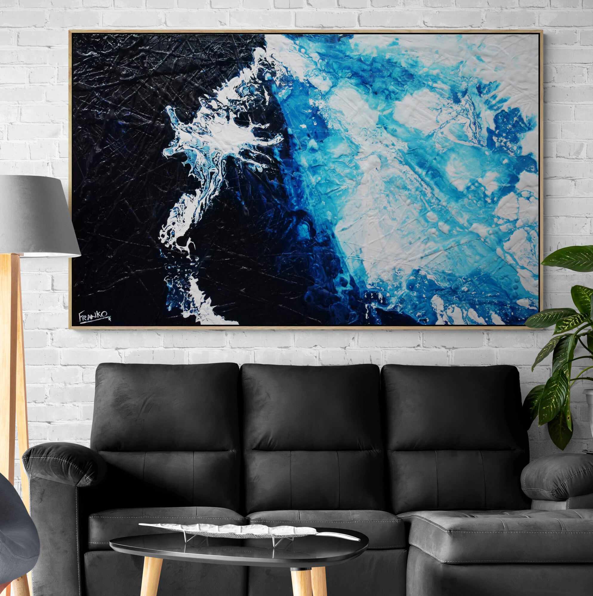 Glacier Blue 160cm x 100cm Abstract Textured Canvas Painting - Modern Wall Art for Living Room, Bedroom & Office Decor