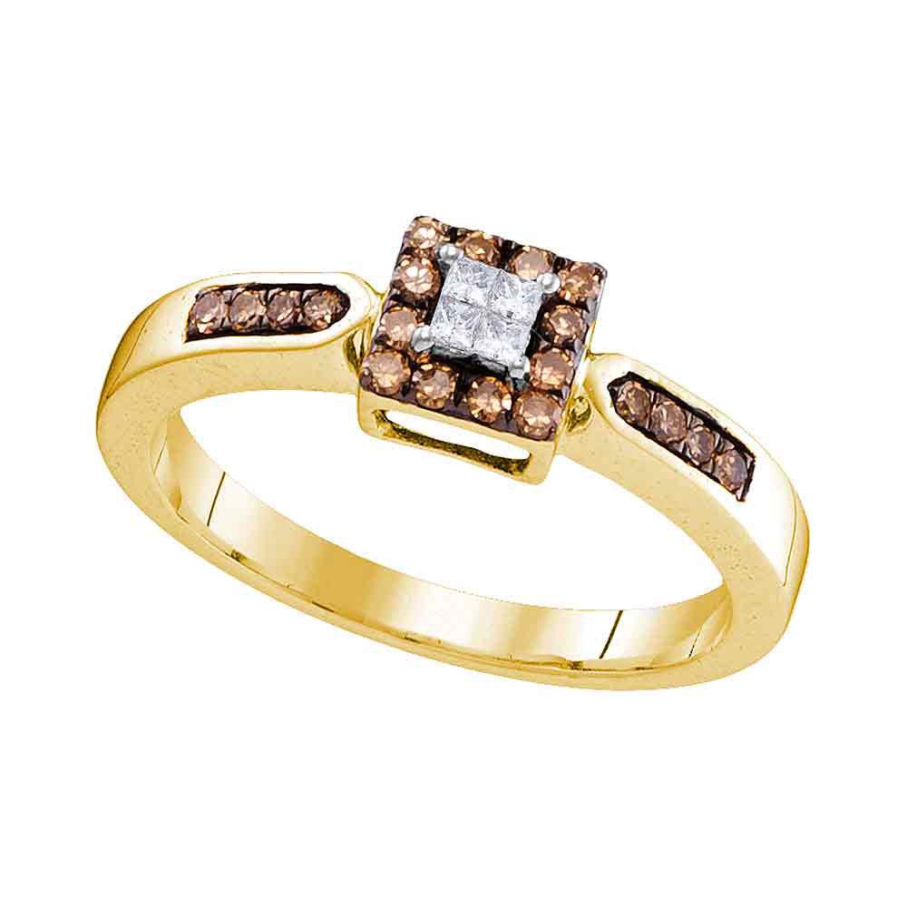 Dazzlingrock 10K Yellow Gold Women's Round Brown Diamond Cluster Ring - 1/4 CTW Square Engagement Ring for Anniversary, Wedding & Special Occasions