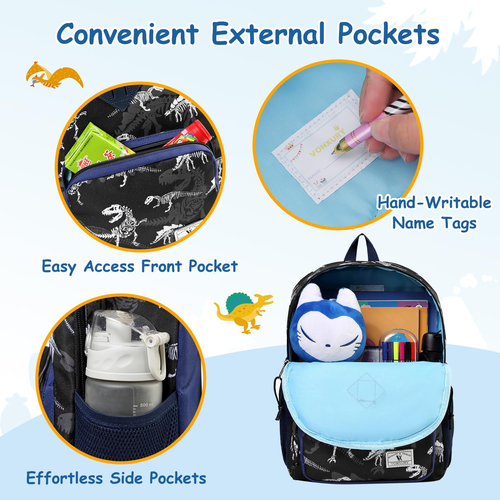 VONXURY Lightweight Kids Backpack with Chest Strap - Cute Small Bookbag for School Boys & Girls | Perfect for Preschool, Daycare & Travel Accessories