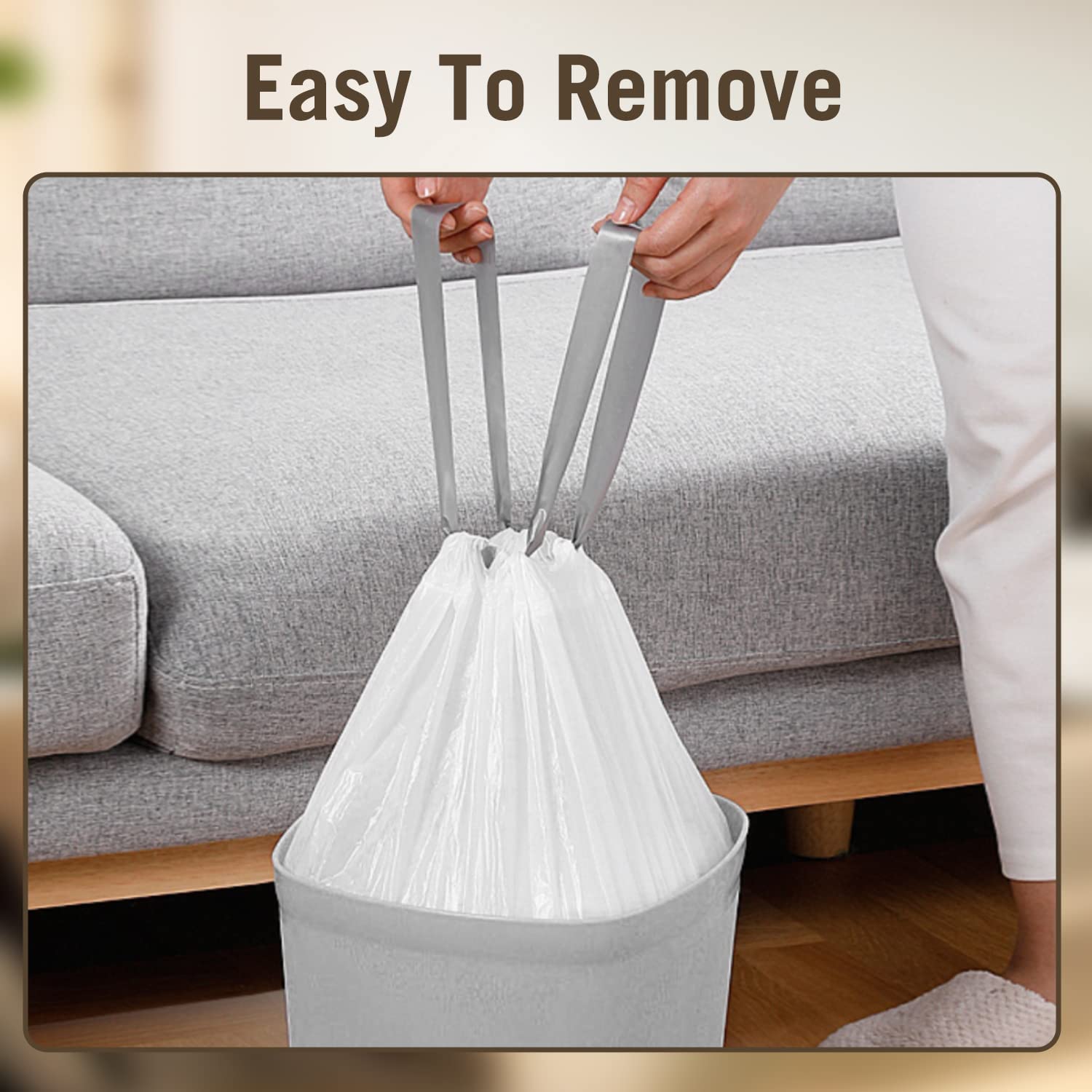 8 Gallon Drawstring Trash Bags - Heavy Duty Kitchen Garbage Bags, 22 x 23 Inches, 34 Count White Trash Can Liners for Home, Office & Outdoor Use