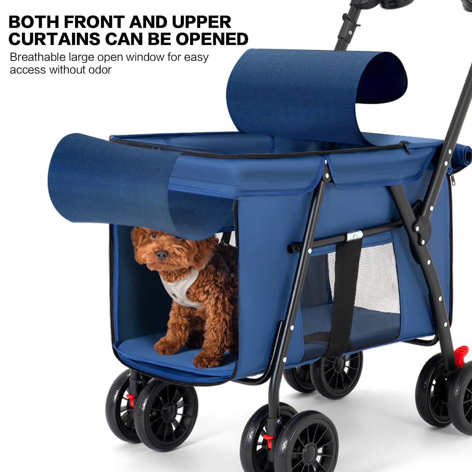 Blue Folding Pet Stroller for Cats & Dogs - Travel Carrier for Outdoors
