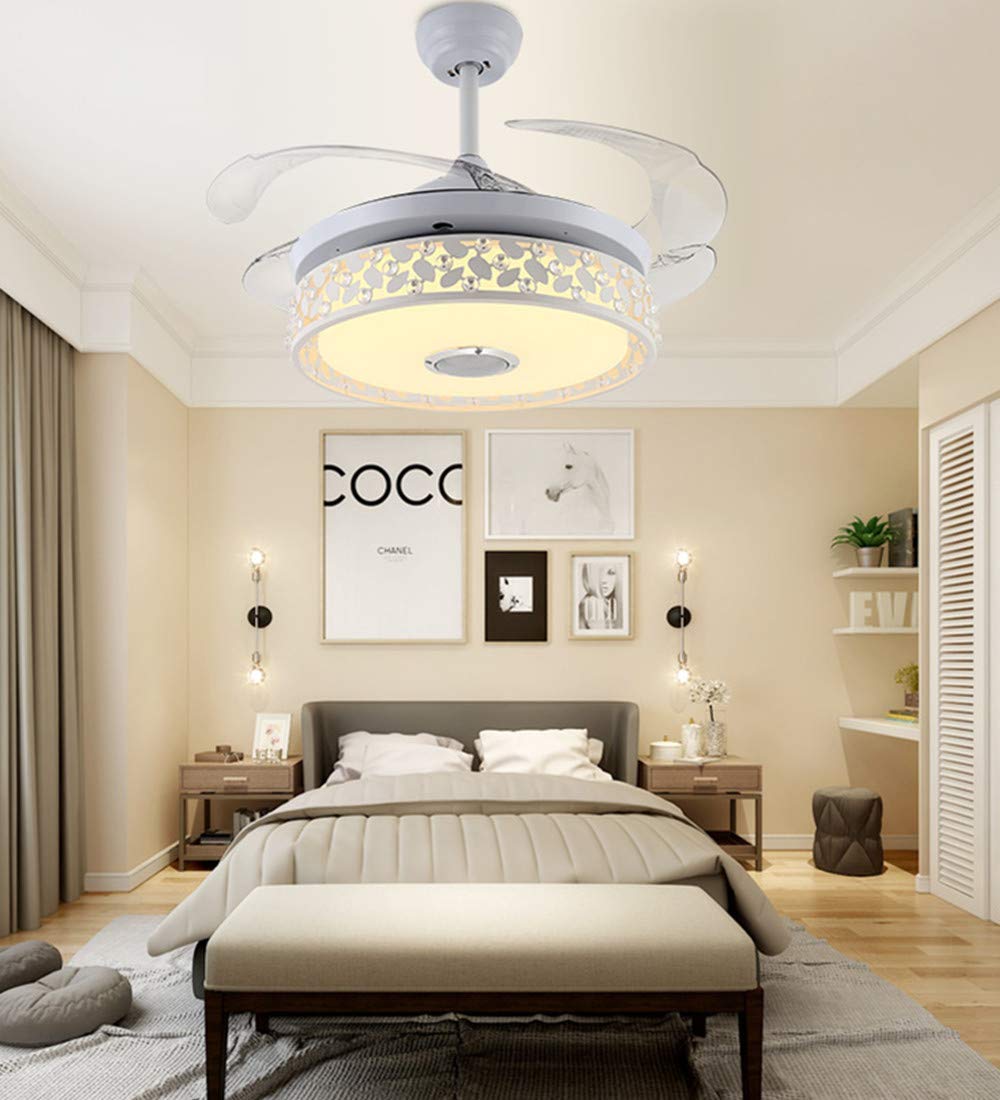 42 Inch Smart Ceiling Fan with Light, Bluetooth Speaker & Remote Control - Modern 7-Color Dimmable LED Chandelier Fan, Ultra Quiet for Bedroom, Dining Room & Living Room - Perfect for Home Cooling & Ambient Lighting (White)