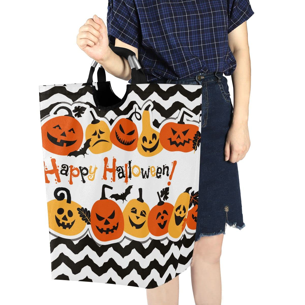 DOMIKING Halloween Pumpkin Cheerful Collapsible Laundry Basket - Kids Room Storage Organizer, Toy Hamper & Dorm Cloth Bag for Dirty Laundry | Perfect for Halloween Decor, Kids Bedroom & College Dorm Organization
