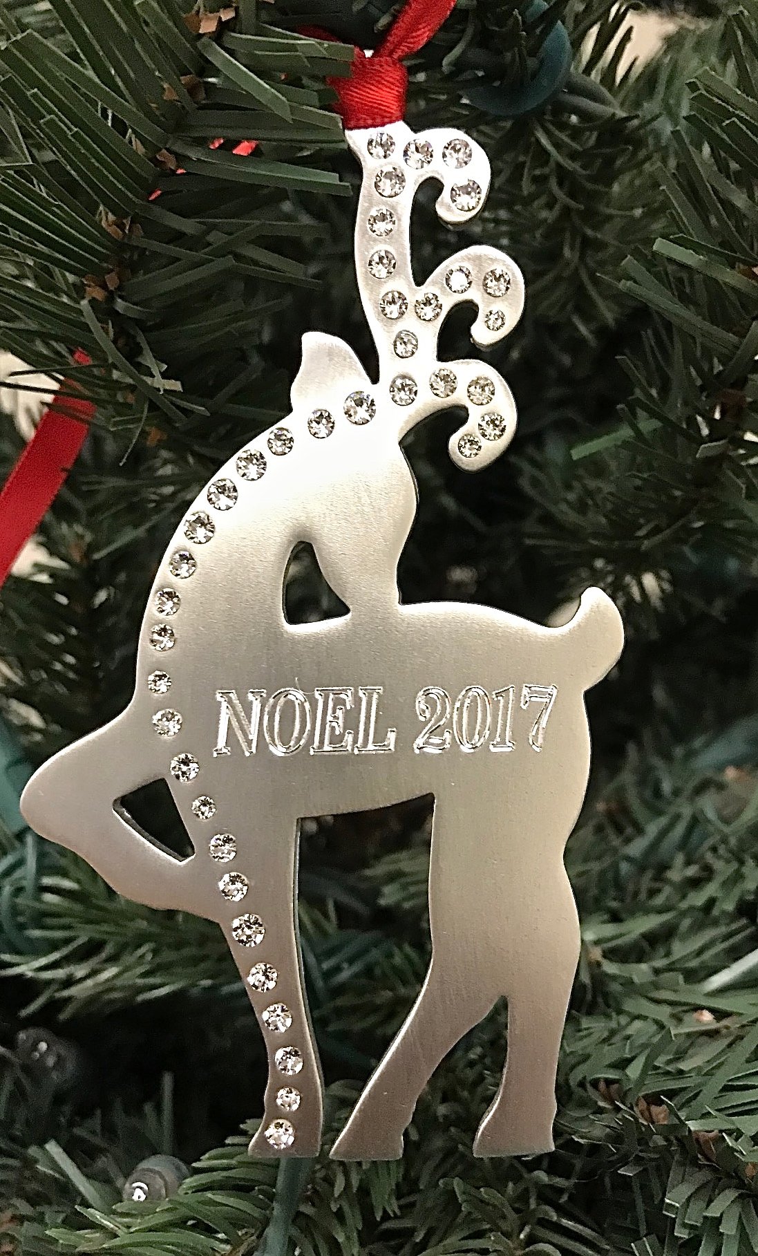 Handcrafted Pewter Reindeer Ornament with Austrian Crystals - Perfect for Christmas Tree Decor