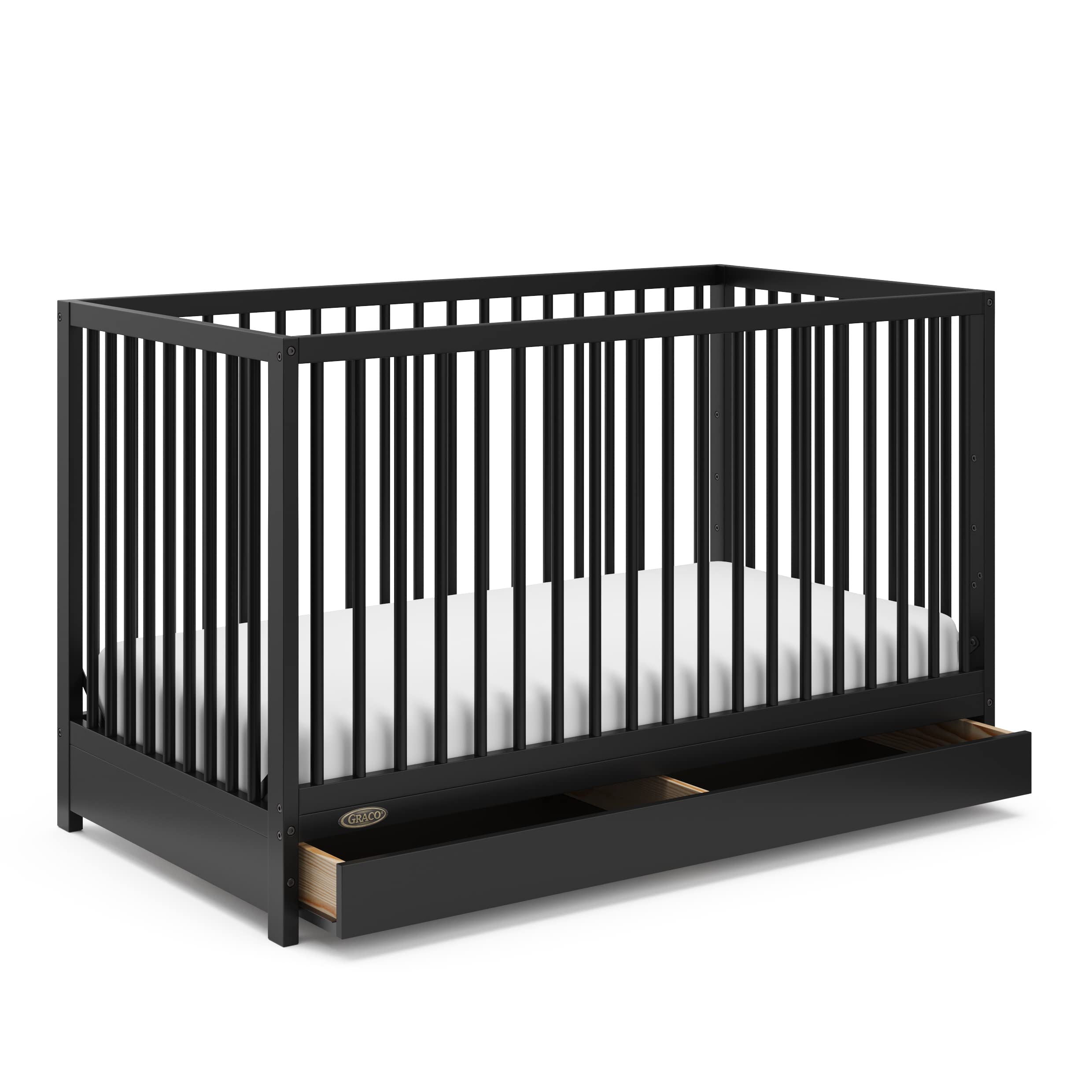 Graco Teddi 5-in-1 Convertible Crib with Storage Drawer (Black) – GREENGUARD Gold Certified, Converts to Toddler Bed/Daybed/Full Bed, Safe Nursery Furniture for Baby & Kids Room | Perfect for Small Spaces & Growing Families