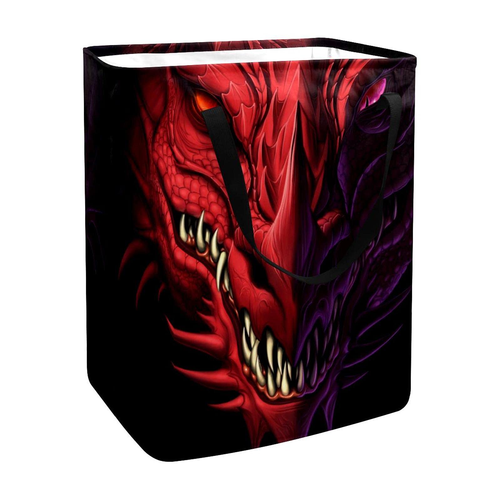 Vintage Red and Purple Chinese Dragon Design Collapsible Laundry Hamper with Handle - Foldable Clothes Basket for Dirty Laundry Storage - Perfect for Bedroom, Bathroom, Dorm, and Laundry Room Organization