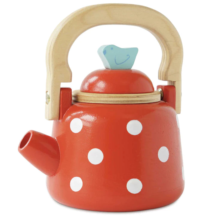 Vintage Dotty Wooden Tea Kettle - Handcrafted Rustic Wooden Teapot for Stovetop & Decor - Perfect for Farmhouse, Cottage & Boho Kitchen Decor