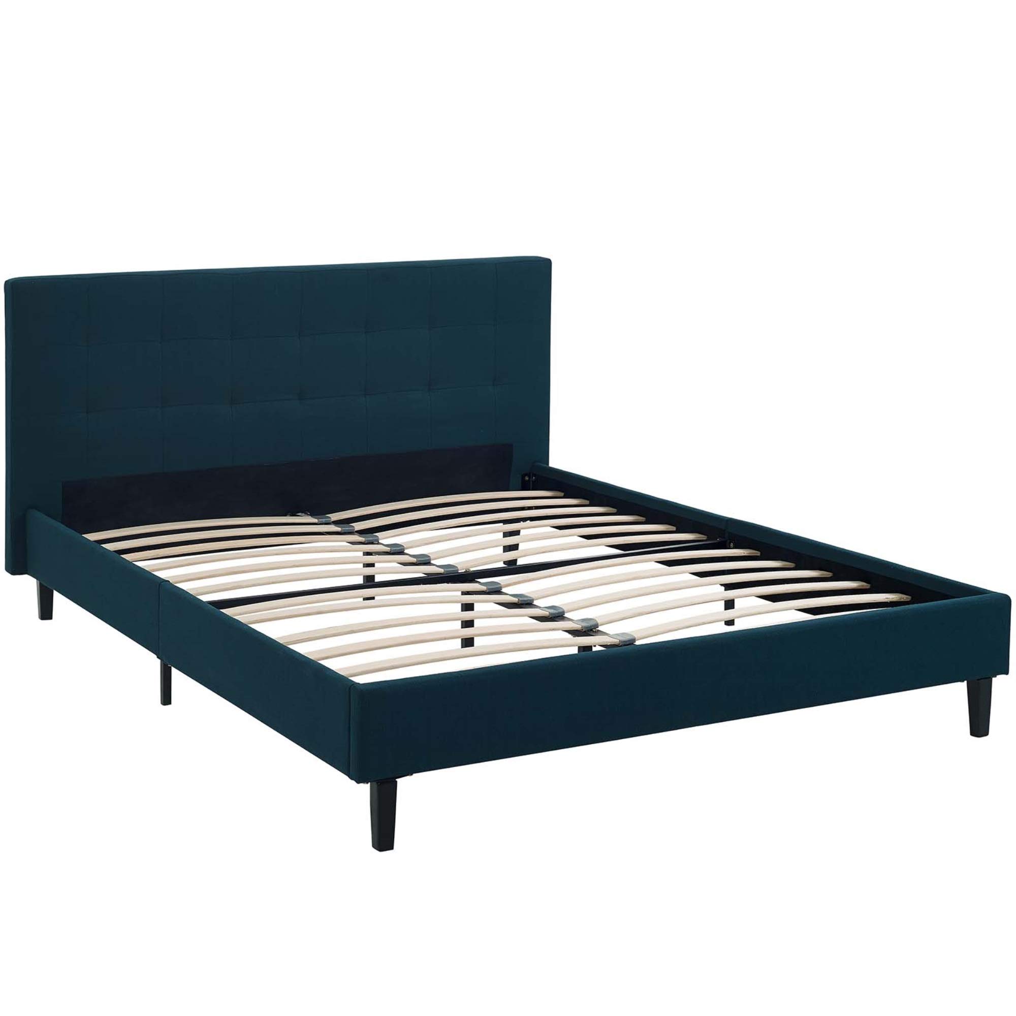 Linnea Platform Bed Frame - Elegant Upholstered Polyester Fabric with Tufted Headboard | Solid Wood Legs & Slatted Support | No Box Spring Needed | Full Size Bed Frame for Queen Mattress | 1300 lbs Weight Capacity | Perfect for Modern Bedrooms, Guest Rooms & Apartments