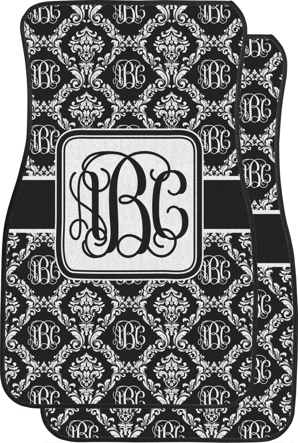 Custom Monogrammed Damask Car Floor Mats Set - 2 Front & 2 Rear Mats for SUVs, Sedans & Trucks | Luxury Car Interior Accessories for Protection & Style