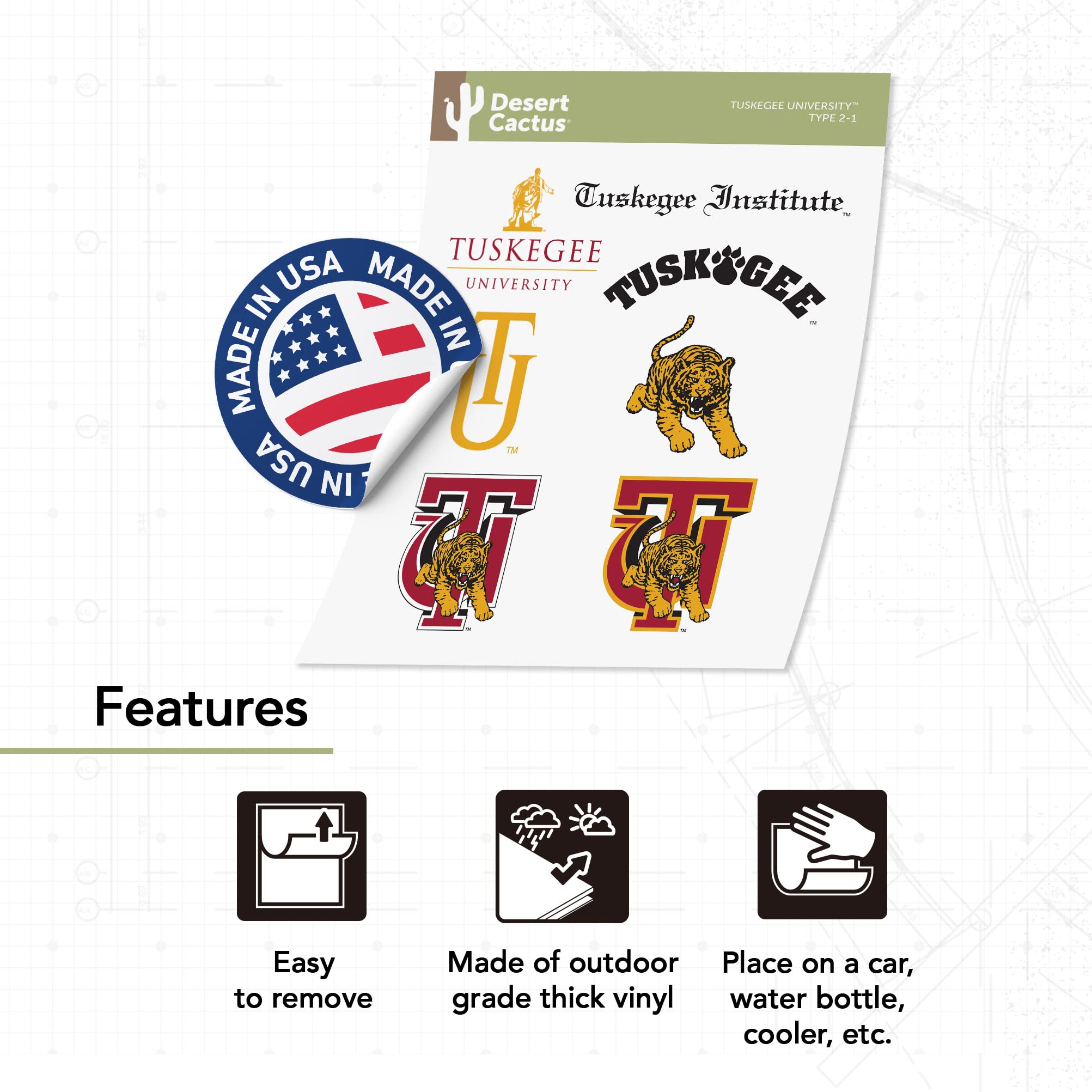 Tuskegee University NCAA Sticker Vinyl Decal - Durable Laptop, Water Bottle & Car Decal Set (Type 2 Sheet) - Perfect for College Fans, School Spirit & DIY Scrapbooking Projects
