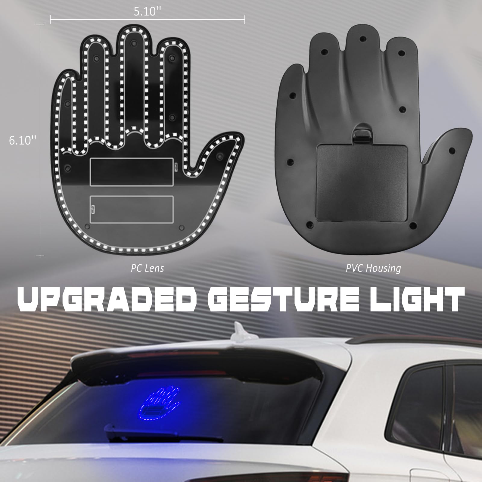 DIBMS Blue LED Hand Gesture Light with Remote Control - Funny Finger Window Sign Light for Cars, Trucks & Vehicles - Perfect for Road Trips, Parties & Night Driving