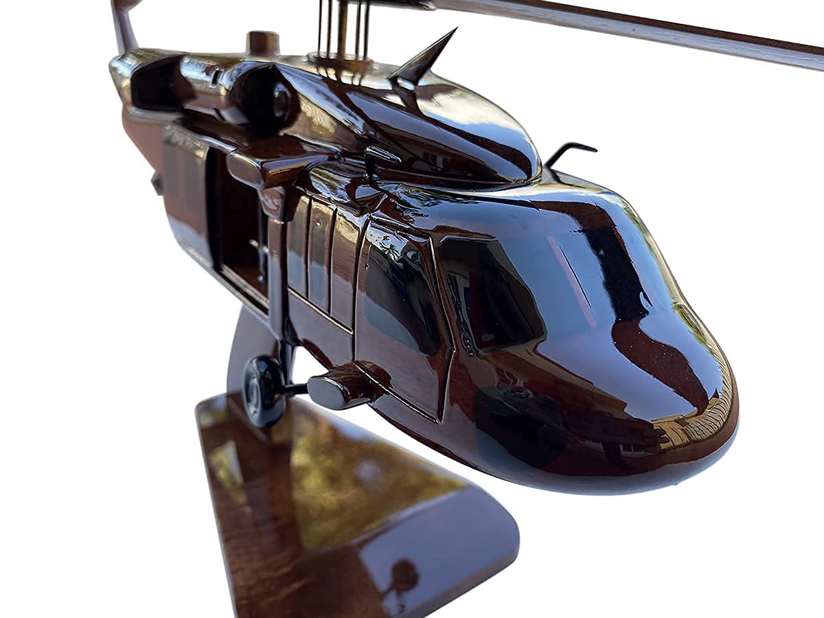 UH60 Blackhawk Helicopter Model - Mahogany Wood Desktop Display - Perfect for Military Enthusiasts, Office Decor & Gift Ideas