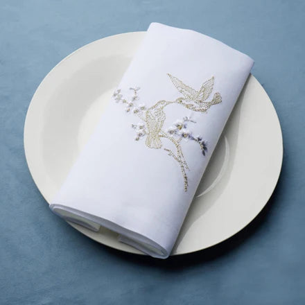 Adorn Cherry Blossom Bird Printed Paper Napkins Set of 6 - Elegant Floral Table Decor for Spring Parties, Weddings & Home Dining