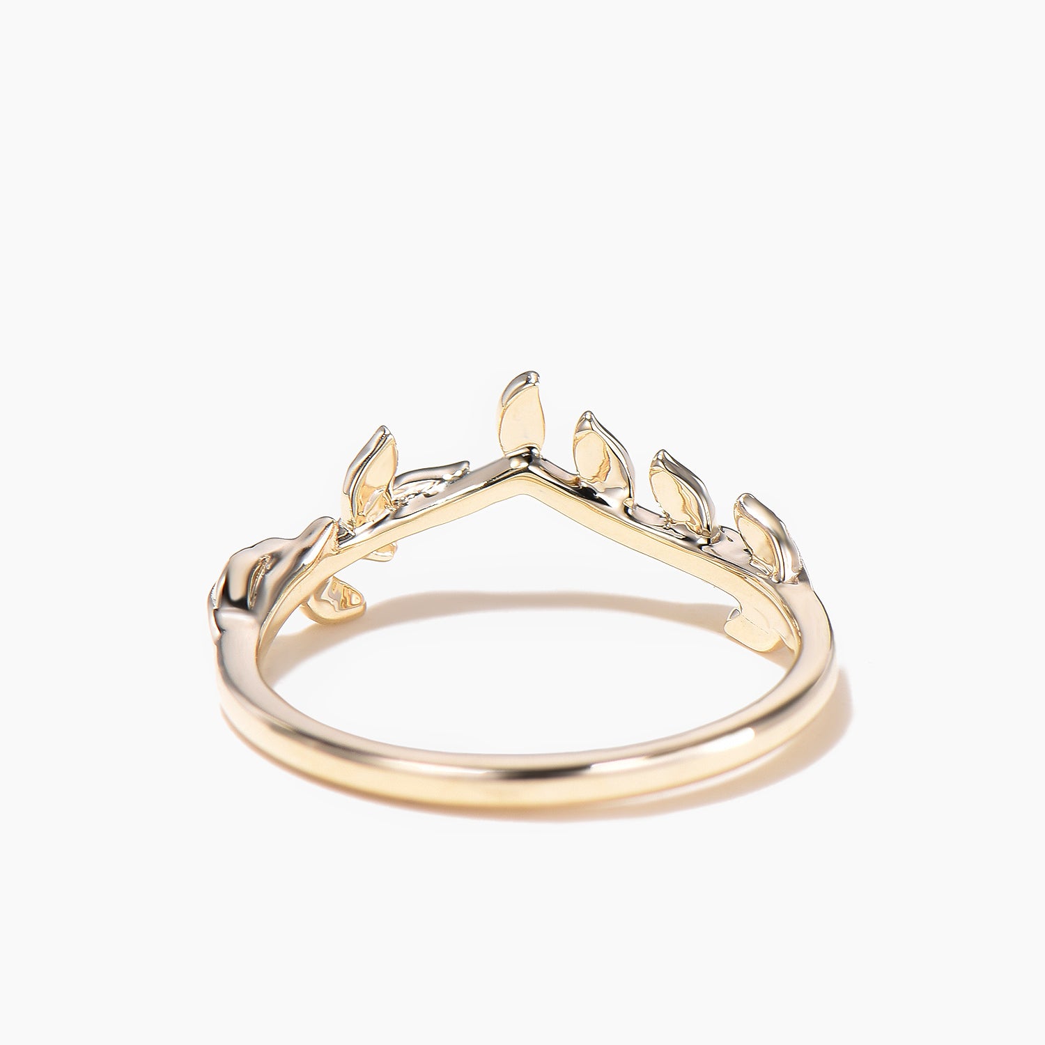 Solid 14K Yellow Gold Leaf Wedding Band - Nature Inspired Stacking Ring for Women, Matching Couple Bands - Perfect for Engagement, Anniversary & Everyday Wear