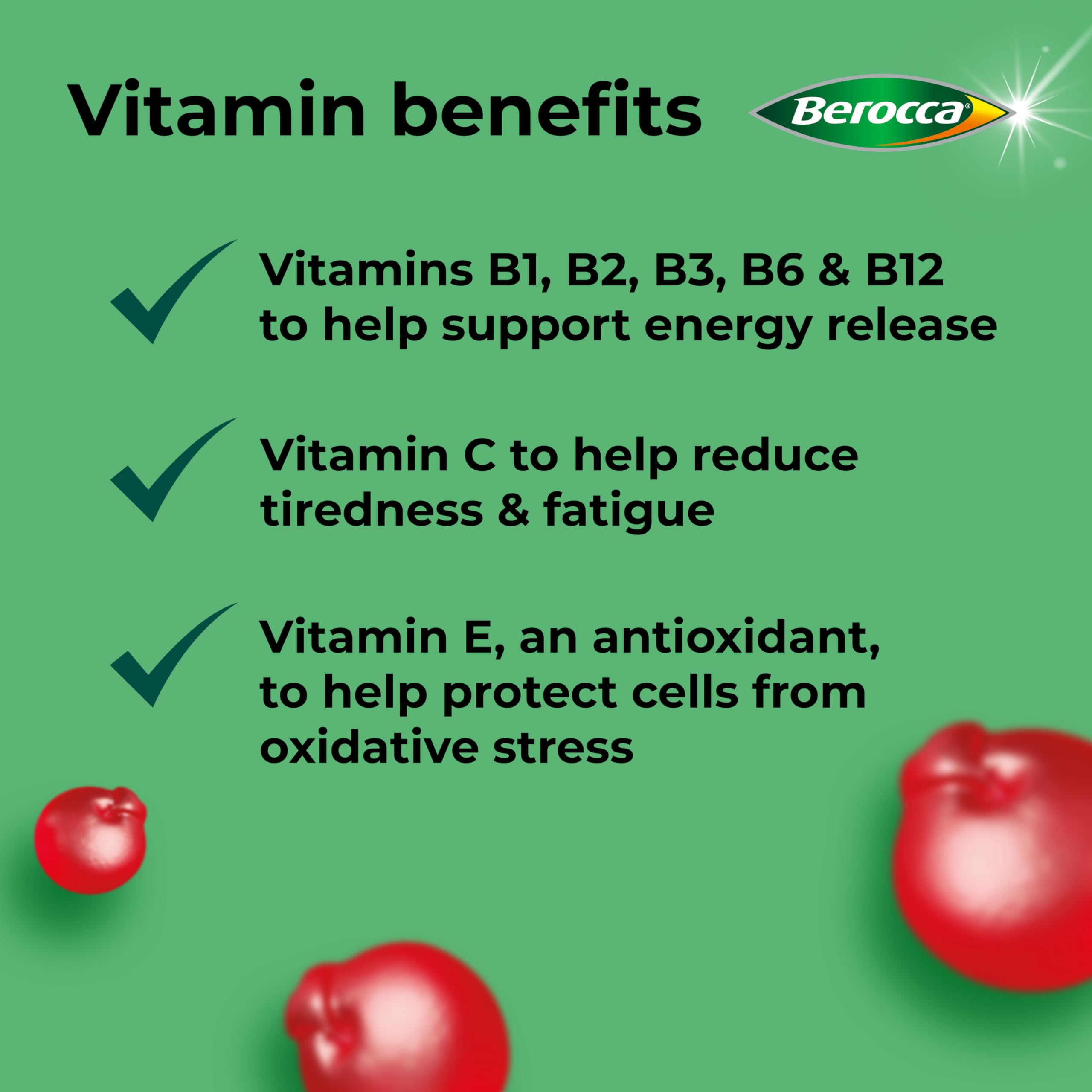 Berocca Multi-Vitamin & Mineral Gummies - 60 Count, Cherry Flavor - Immune Support & Energy Boost - Perfect for Daily Wellness & Active Lifestyles