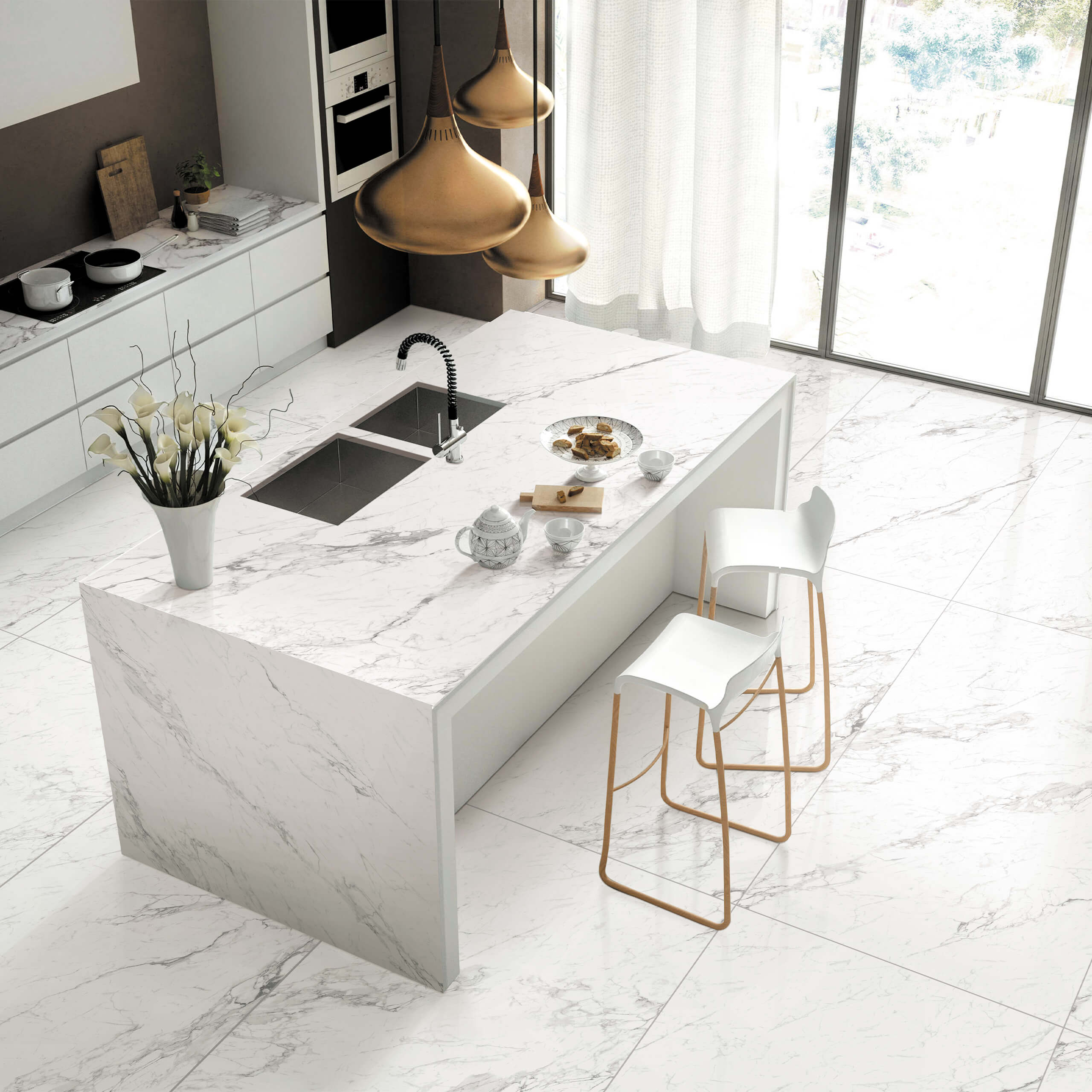Premium Snow White Marble Tile 1200x600mm Matte Finish - Perfect for Kitchen Backsplash, Bathroom Walls & Flooring