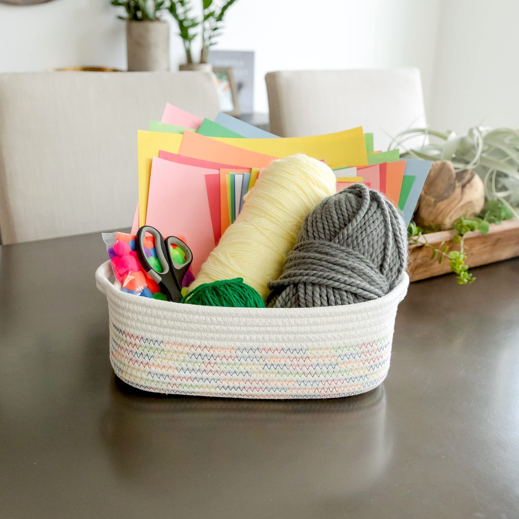 NaturalCozy 5-Piece Rectangle Storage Basket Set - Handwoven Cotton Rope Organizer Bins for Home, Nursery & Pet Toys | Perfect for Montessori, Baby Room, Dog & Cat Toy Storage, Bathroom Organization & Clutter Control