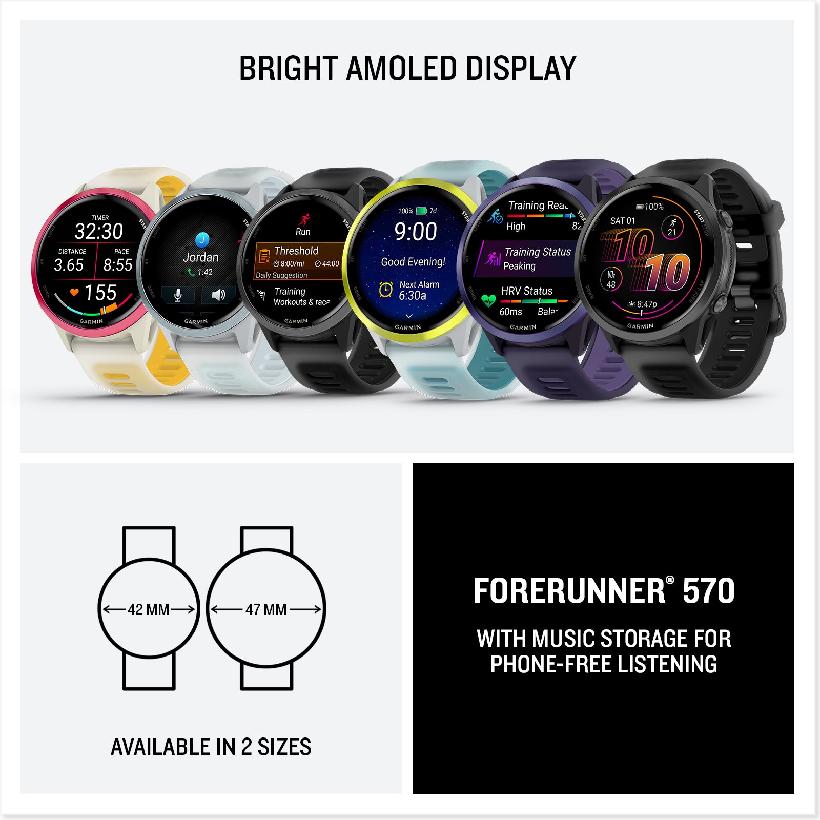 Garmin Forerunner 570 AMOLED GPS Running Watch - Advanced Fitness Tracker with Heart Rate Monitor for Runners, Athletes & Outdoor Activities