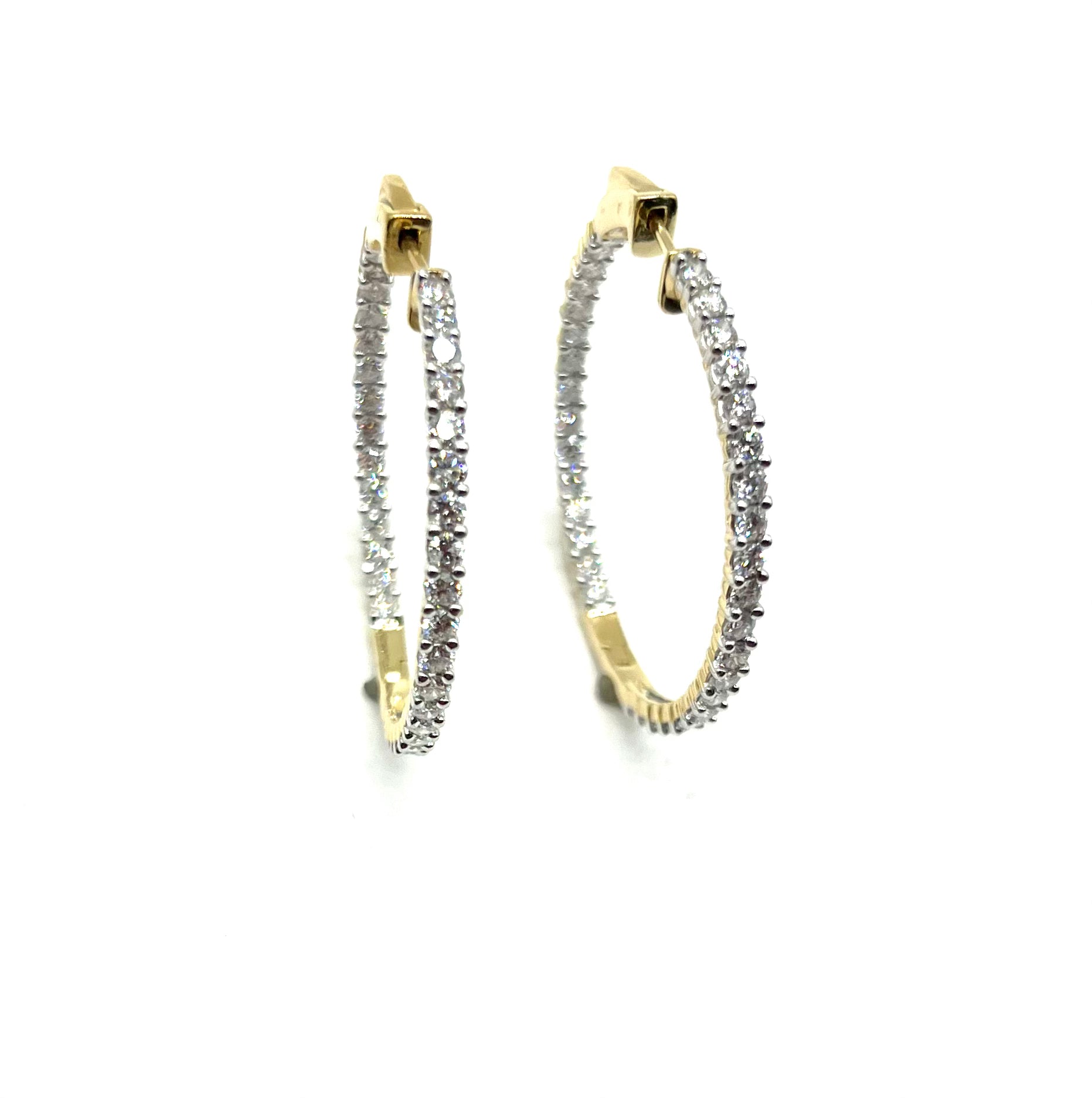 3ctw Diamond In and Out Hoop Earrings for Women - 14K Gold Plated Cubic Zirconia Studded Hoops - Elegant Everyday & Party Jewelry Gift