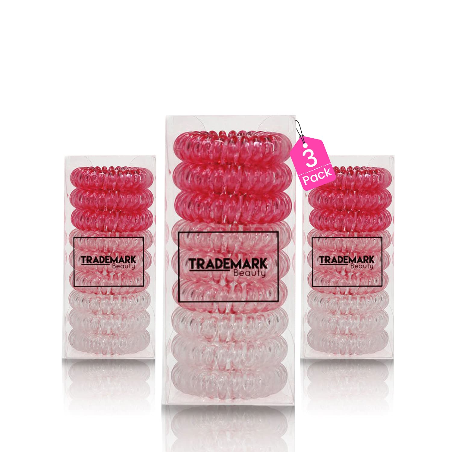 No Crease Spiral Hair Ties - 27 Count (Pack of 3) Pink Coil Hair Ties for Women & Girls - Gentle No Damage Hair Styling Accessories for Ponytails, Braids & Everyday Hairstyles