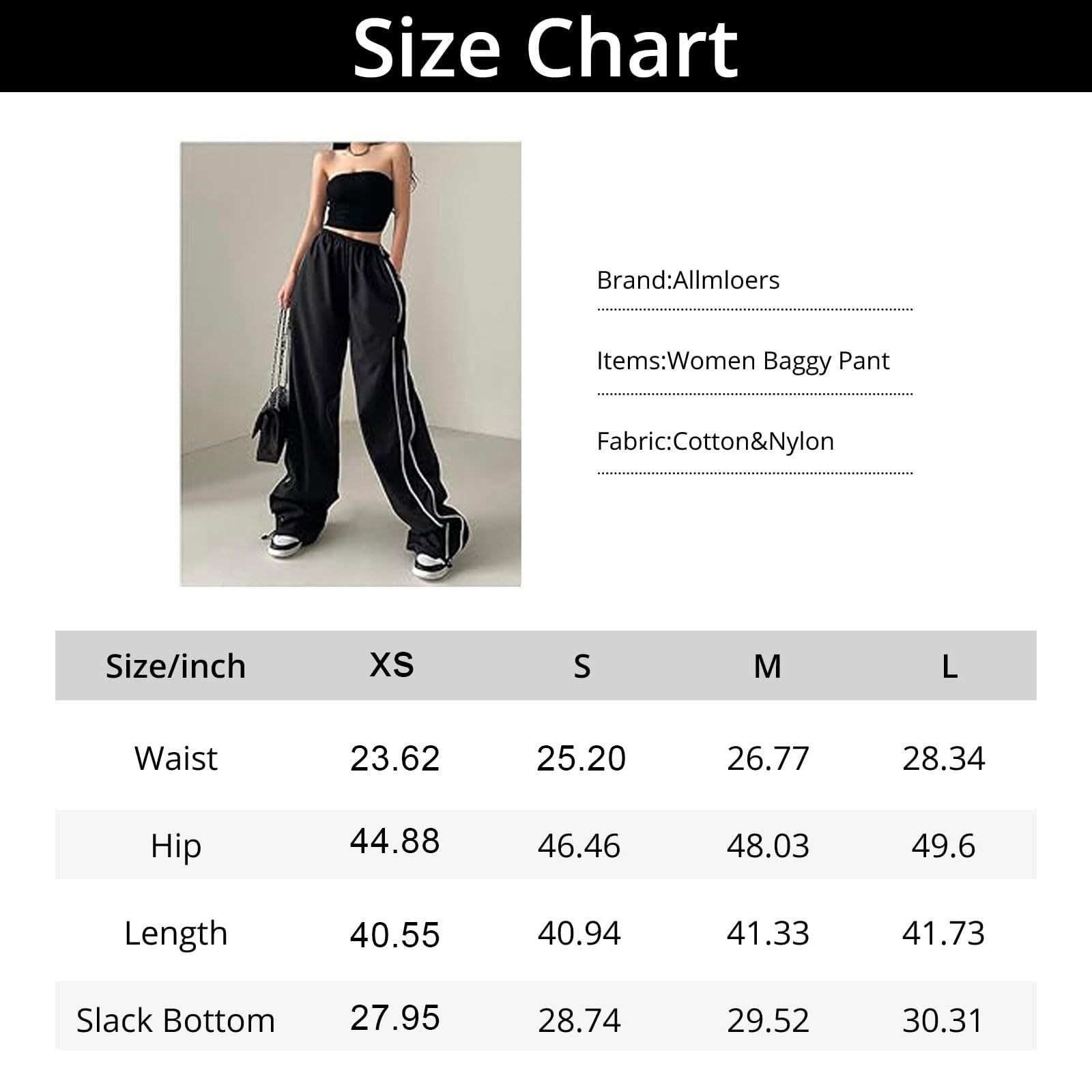 Allmloers Women's Y2K Parachute Pants - Baggy Wide Leg Track Pants with Elastic Waist | Cargo Sweatpants for Lounge, Jogging & Streetwear | Perfect for Casual Outfits, Gym Wear & 90s Fashion Trends