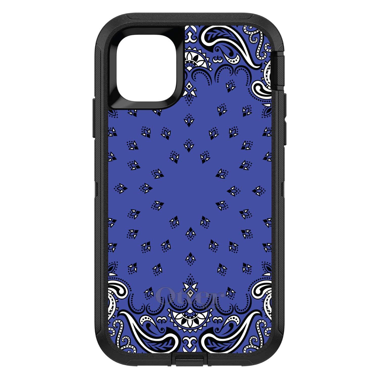 DistinctInk Custom Bandana Print Case for iPhone 12/12 Pro (6.1 Inch) - Durable Protective Cover Replacement for OtterBox Defender - Blue, Black, White Options - Perfect for Outdoor Activities, Travel & Everyday Use