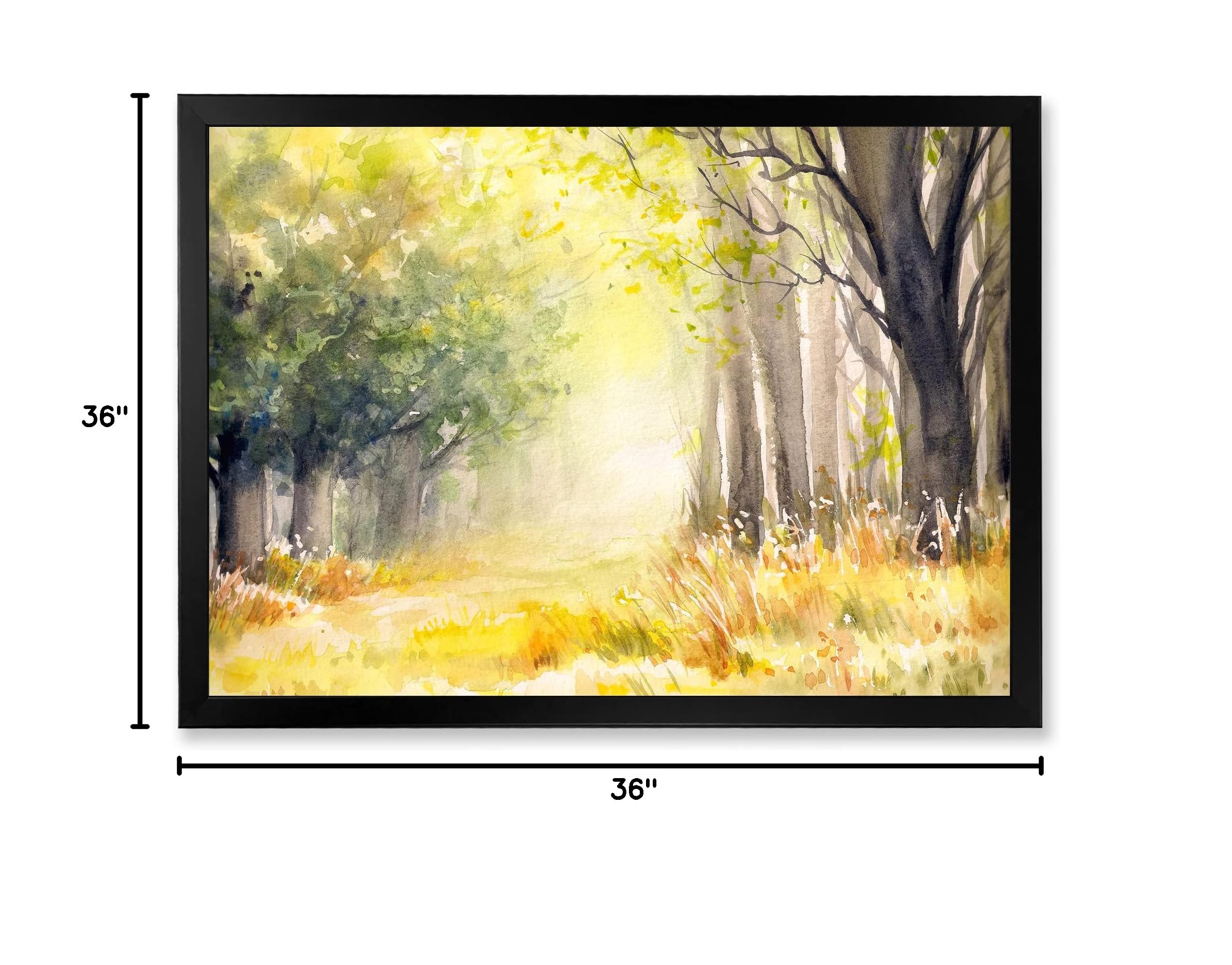 DesignQ Bright Sunshine Through The Forest Trees IV Traditional Framed Wall Art - Nature Landscape Painting for Living Room, Bedroom & Office Decor