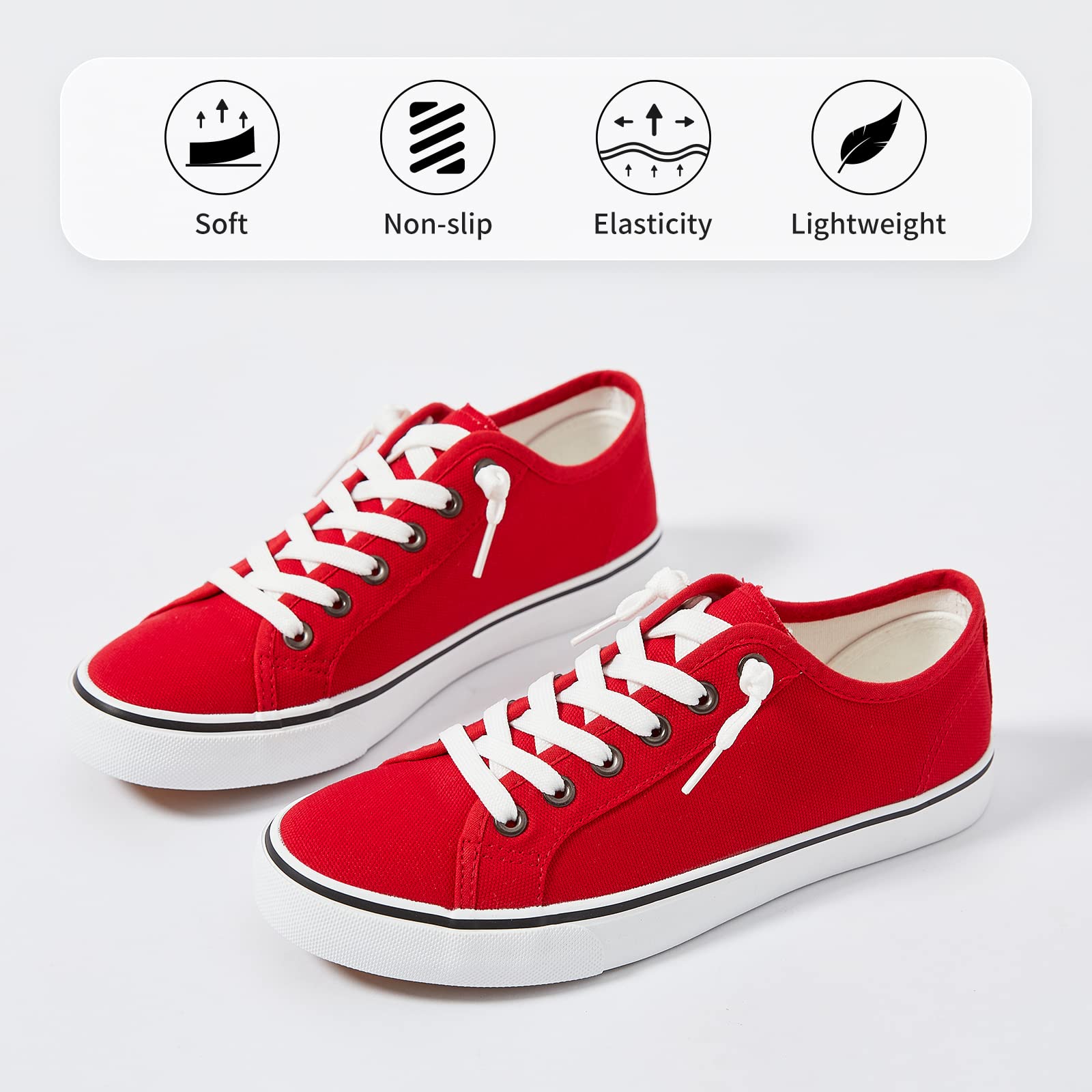 Women's Slip-On Canvas Sneakers - Non-Slip Casual Loafers with Lace-Up Design | Comfortable Low-Top White & Black Fashion Shoes for Walking, Travel & Everyday Wear
