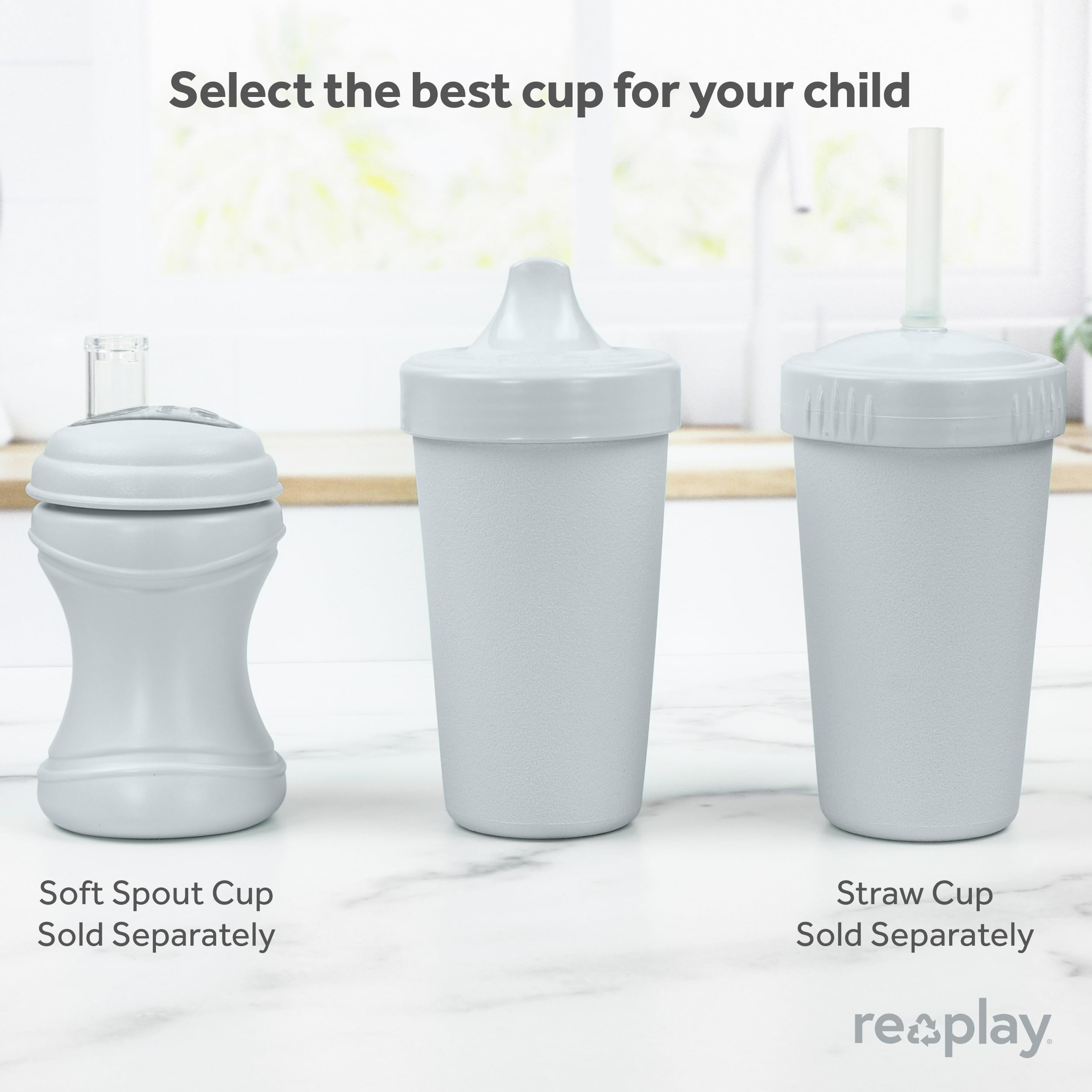 Re-Play USA Made 10oz Toddler Sippy Cups, Pack of 4 - BPA-Free Spill Proof Drinking Cups for Kids 1-3 Years - Dishwasher & Microwave Safe Hard Spout Cups (3.13