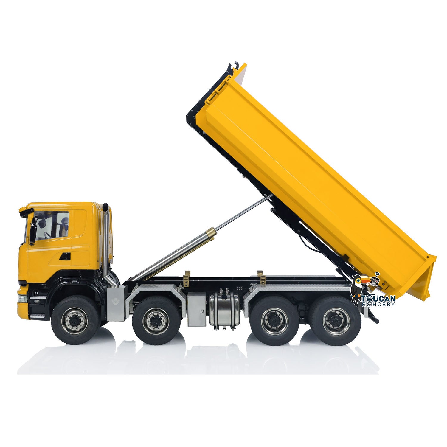 1/14 Scale Metal RC Hydraulic Dump Truck with Remote Control - 8x8 Off-Road Construction Vehicle with U-Shaped High Bucket & Timber Flatbed for Kids and Adults - Perfect for Construction Site Play, Collecting, and Outdoor Adventures