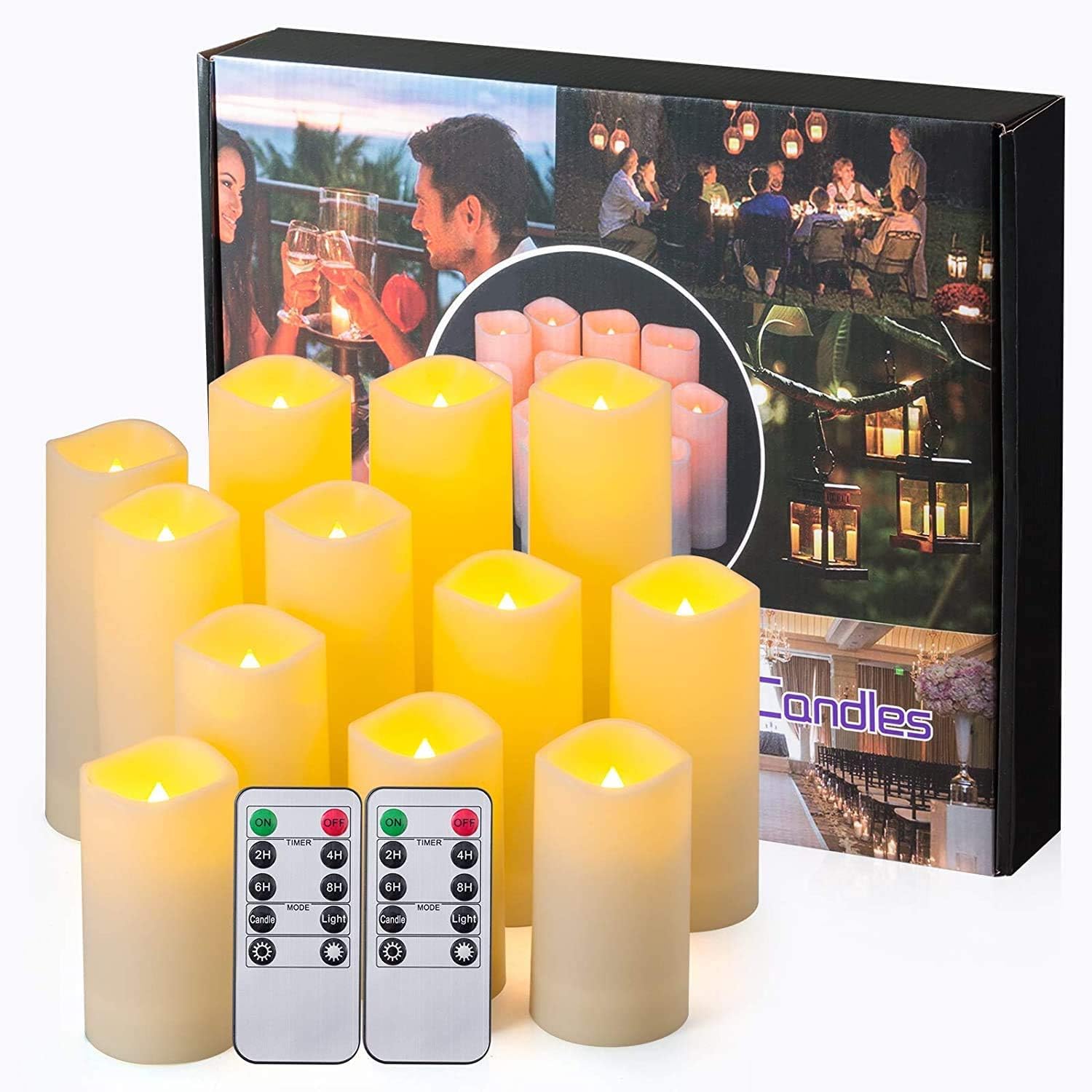Flameless LED Candles Set of 12 - Waterproof Resin Candles for Indoor/Outdoor Decor